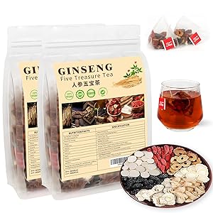 Ginseng five treasures tea, Ginseng six treasure tea for Women & Men, 7 Precious Ingredients Formula(2 Pack/50 Bags)