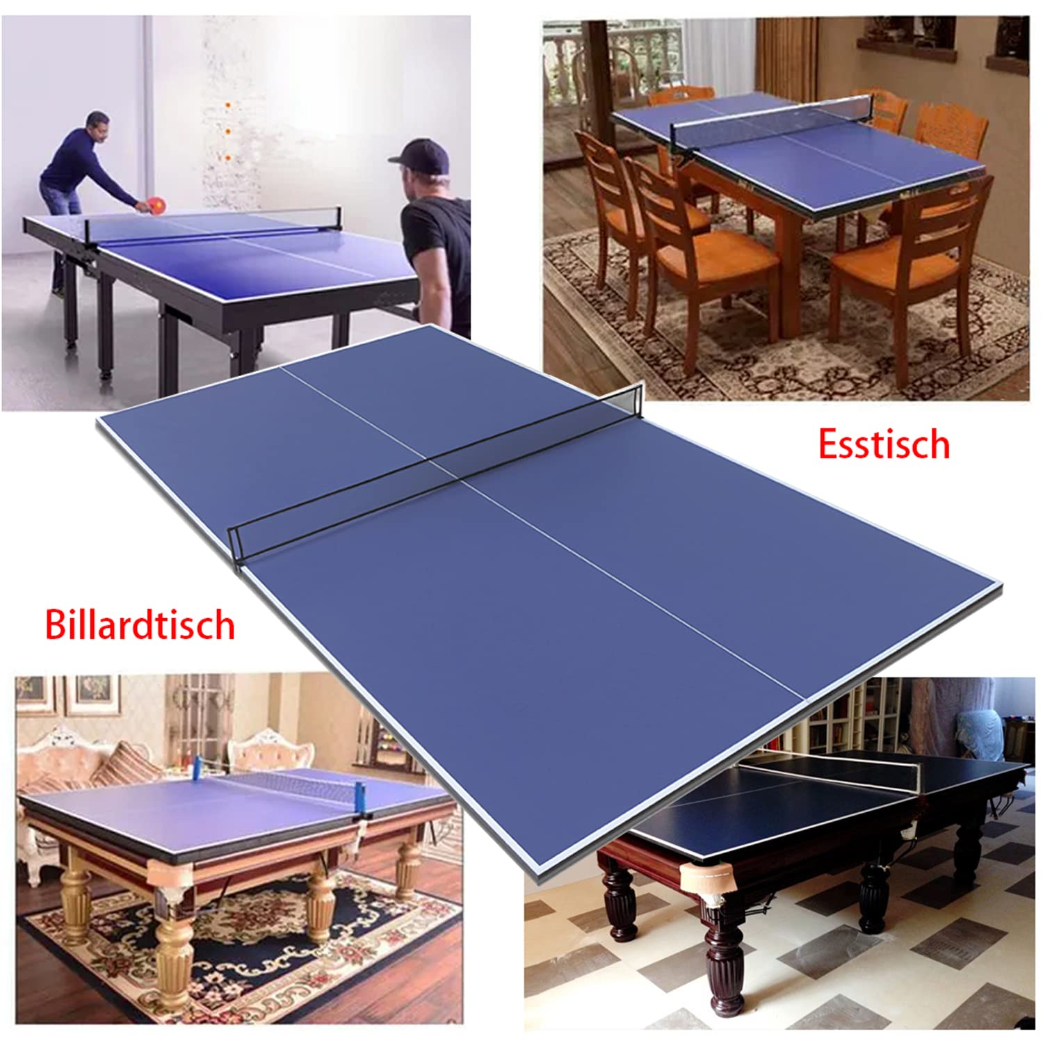 HLC Faltbar Tischtennistisch Tischtennisplatte Top klappbar Indoor inklusive Netz 9ft 274 * 152 * 1.5 cm Ergänzung zu Billiardtisch blau