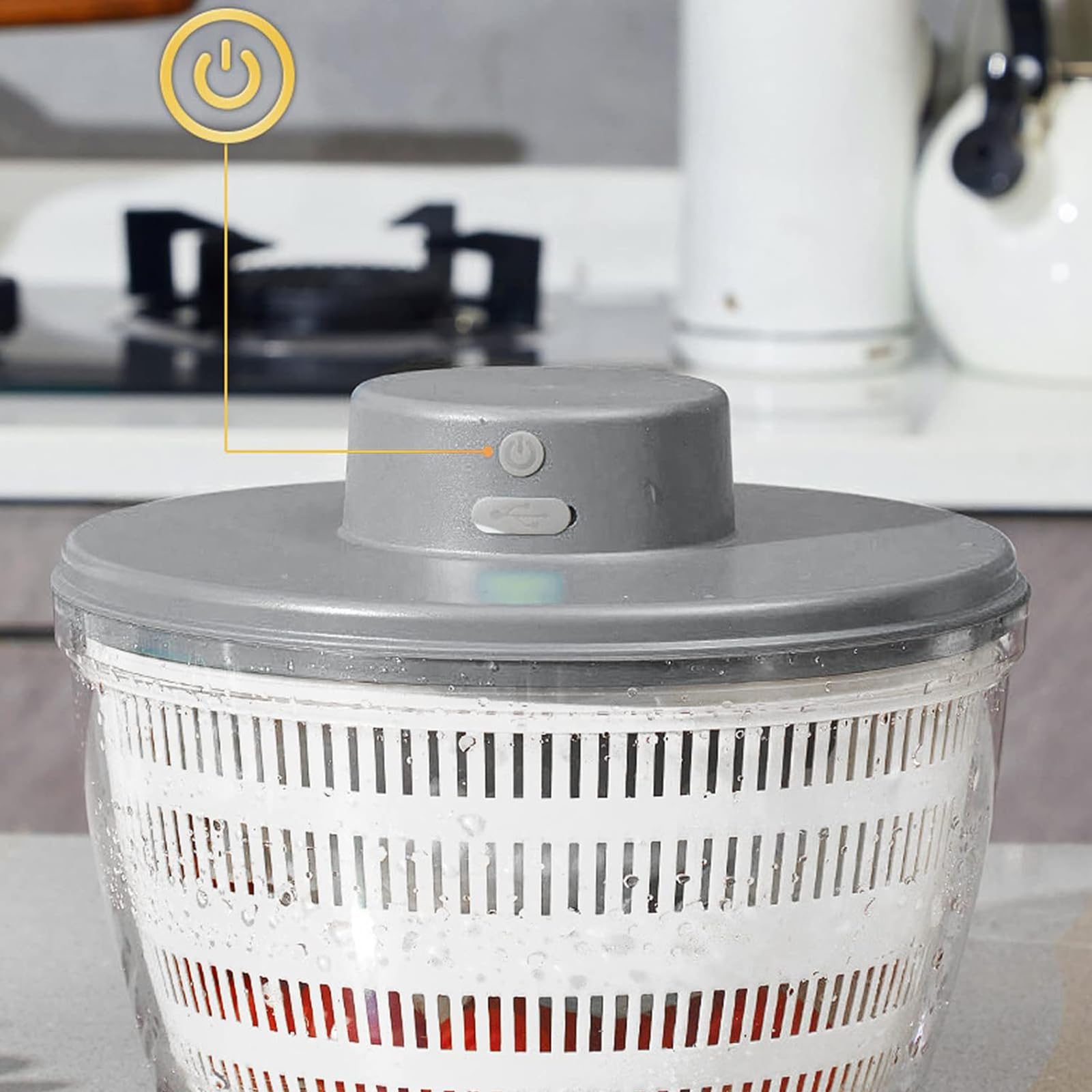 Essoreuse à Salade Automatique sans Fil USB 4000 ML Déshydrateur Automatique pour Fruits et légumes, saladier pour Servir, assèchement Rapide, ustensile de Cuisine dans Une Couleur Tendance