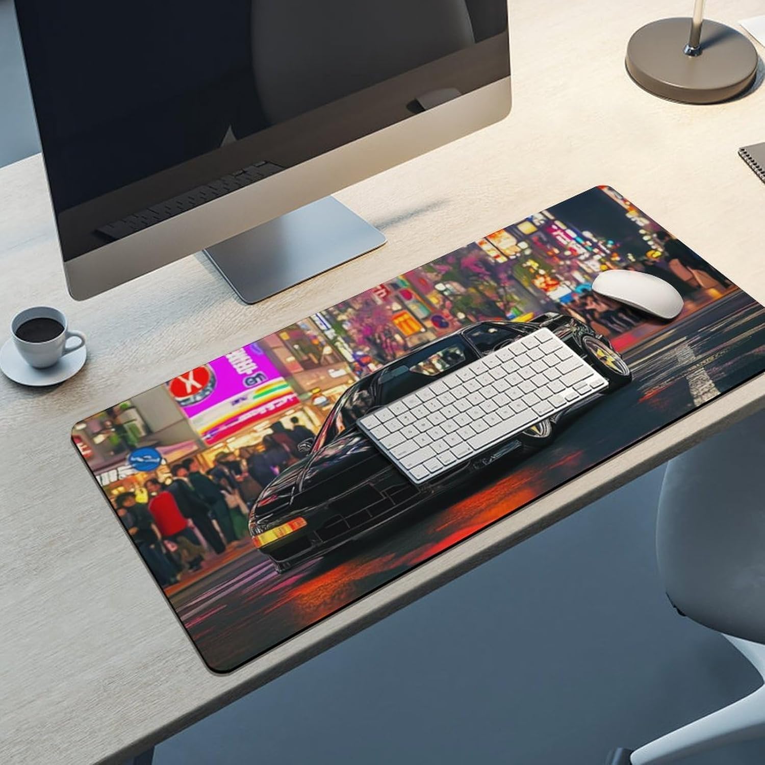 JDM Car Sports Car Tokyo Night Neon Mouse Pad Desk Pad Desk Mat for Keyboard Computer Pad Office Supplies for Desk 40x90cm