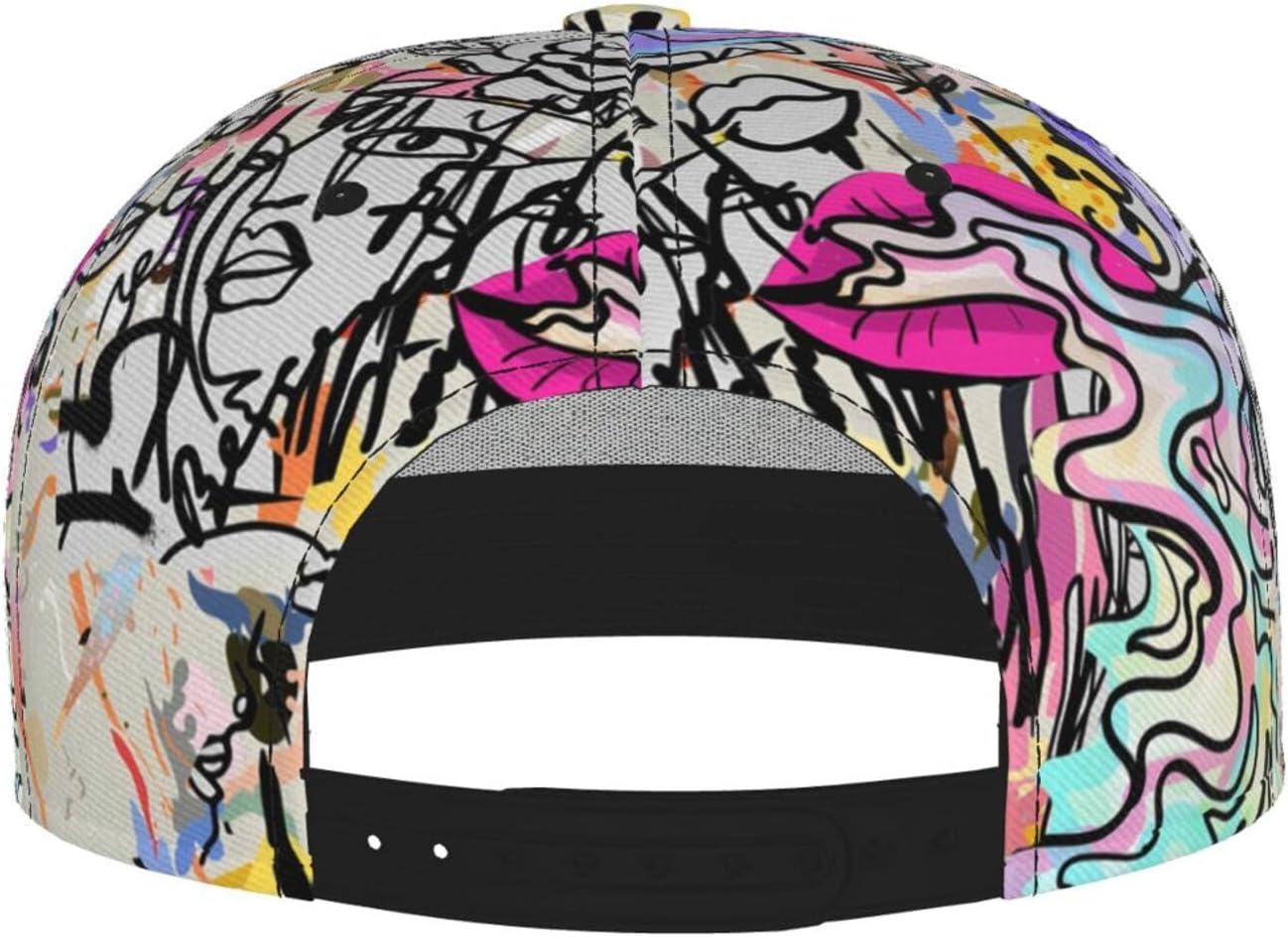 Graffiti Art Baseball Cap,Funny Print Adjustable Flat Bill Brim Cap Hip Hop Hat Baseball Cap for Men Women - Image 4