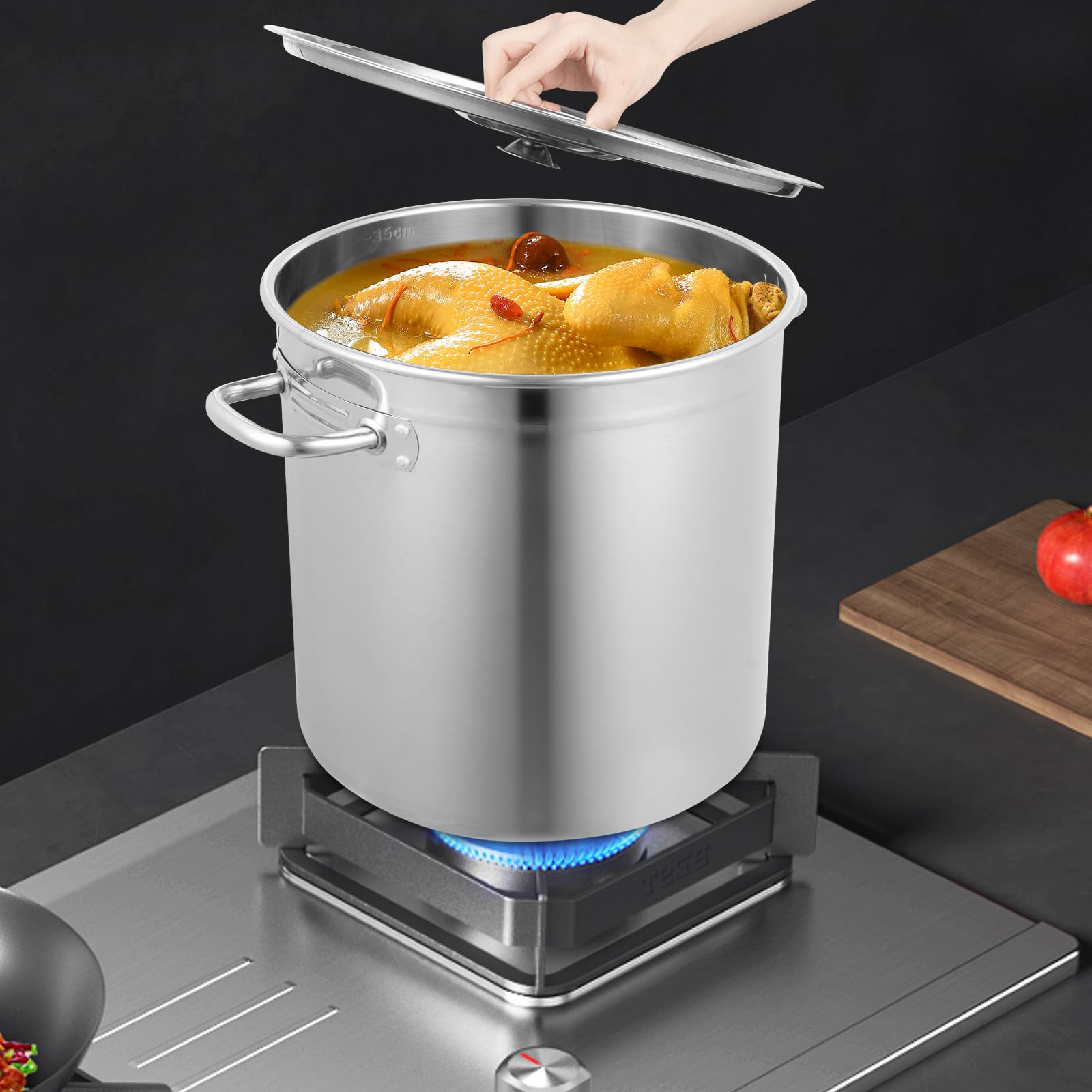 Olla profesional jumbo – Olla de alta calidad con tapa, 35 litros de acero inoxidable, olla grande de inducción, para todo tipo de cocinas, olla de pasta de alta calidad para cocinar grandes