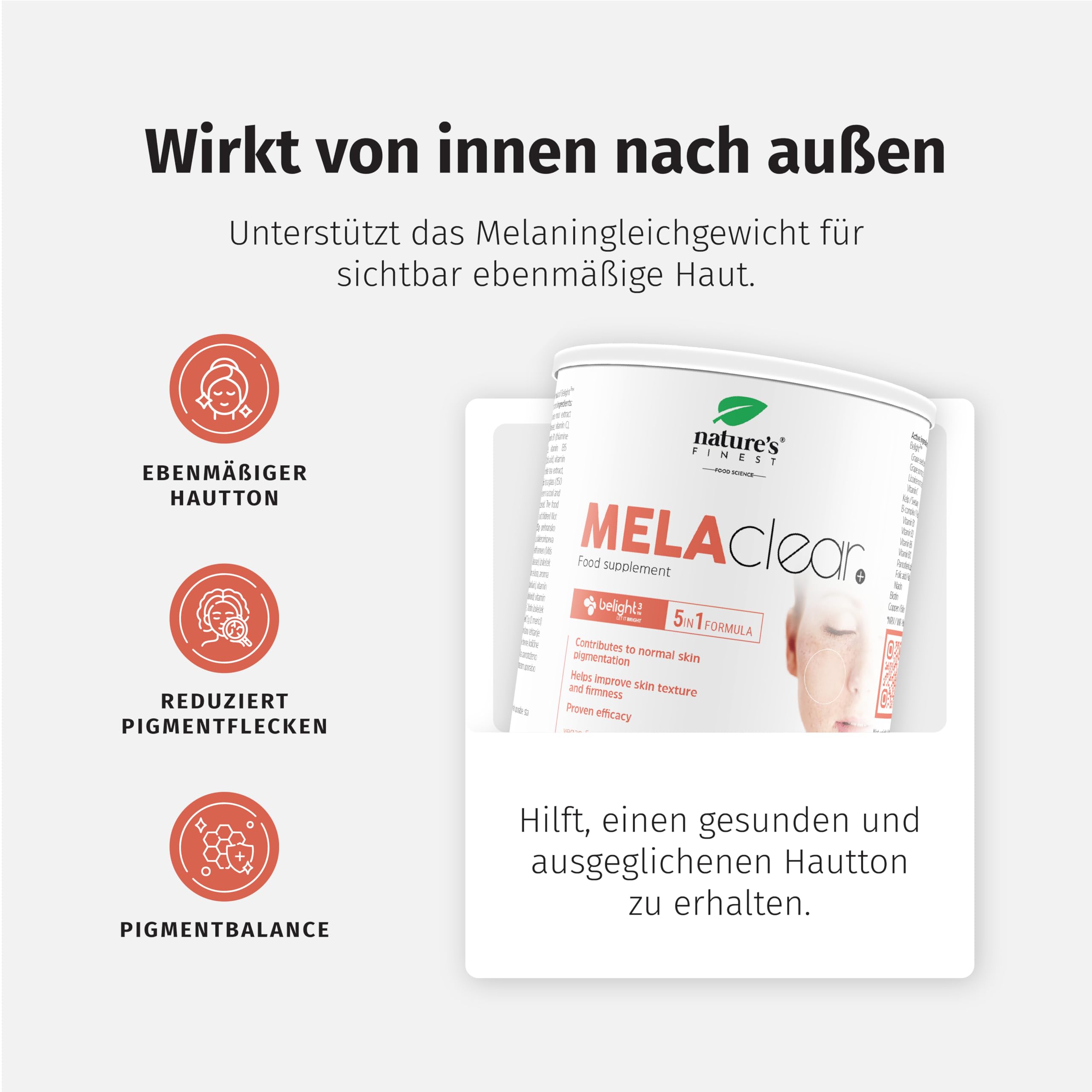 Nature's Finest MELAclear+, Trinkpulver 150 g | Mit Belight (Traubenkern & Süßholz), Kupfer, Weißtee & B-Komplex - Mango-Zitrone-Geschmack, vegan