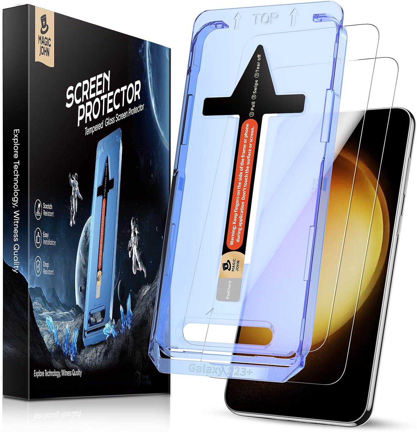 MAGIC JOHN 2 Pack for Samsung Galaxy S23 Plus/ S23+ (6.6 Inch) Screen Protector Tempered Glass, Bubble Free with Auto Dust-Elimination Installation, Anti Scratch, Case Friendly Thumbnail