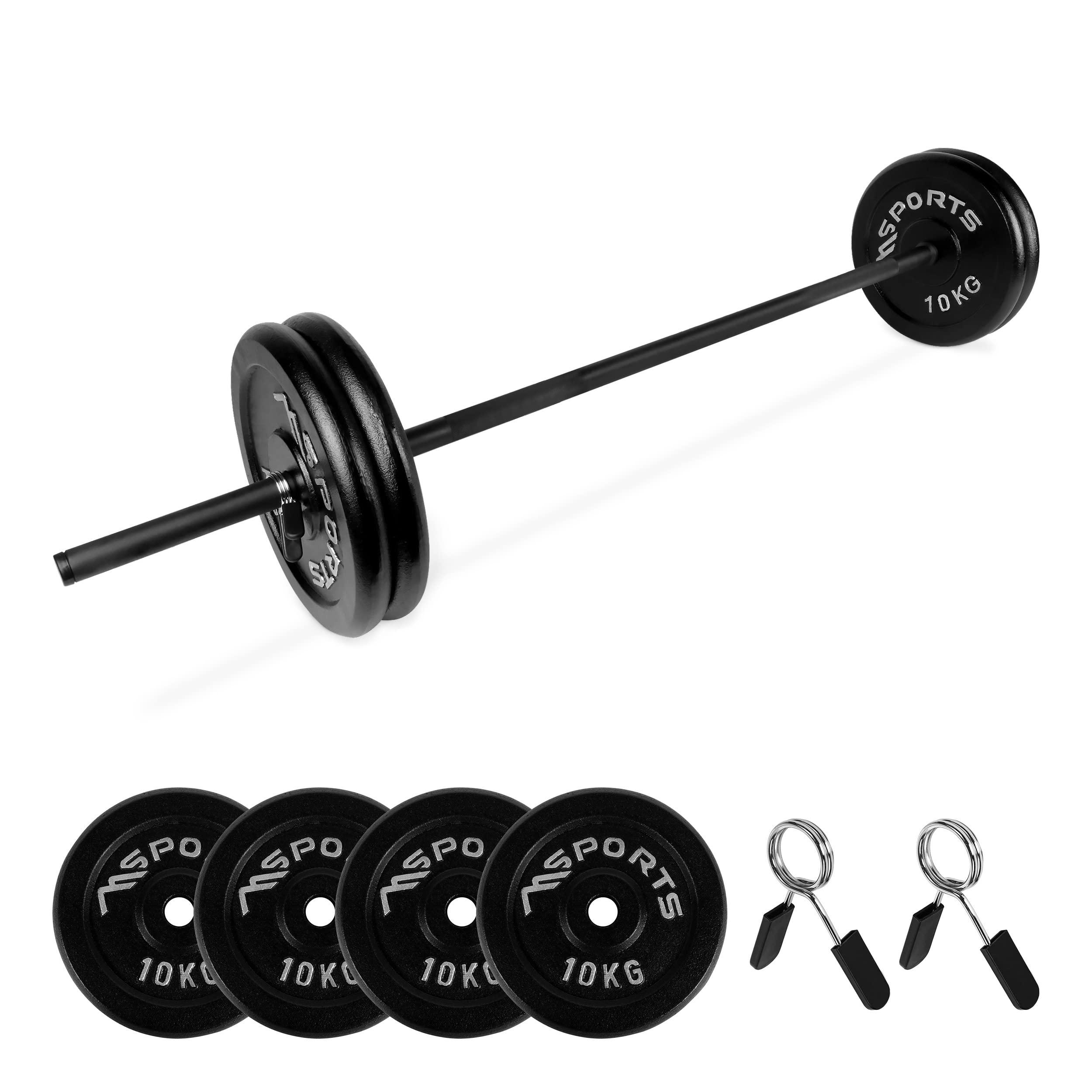Sztanga długa z zapięciem sprężynowym + odlew 20, 30, 40 lub 60 kg – talerze do sztangi długie (sztanga długa + 40 kg)