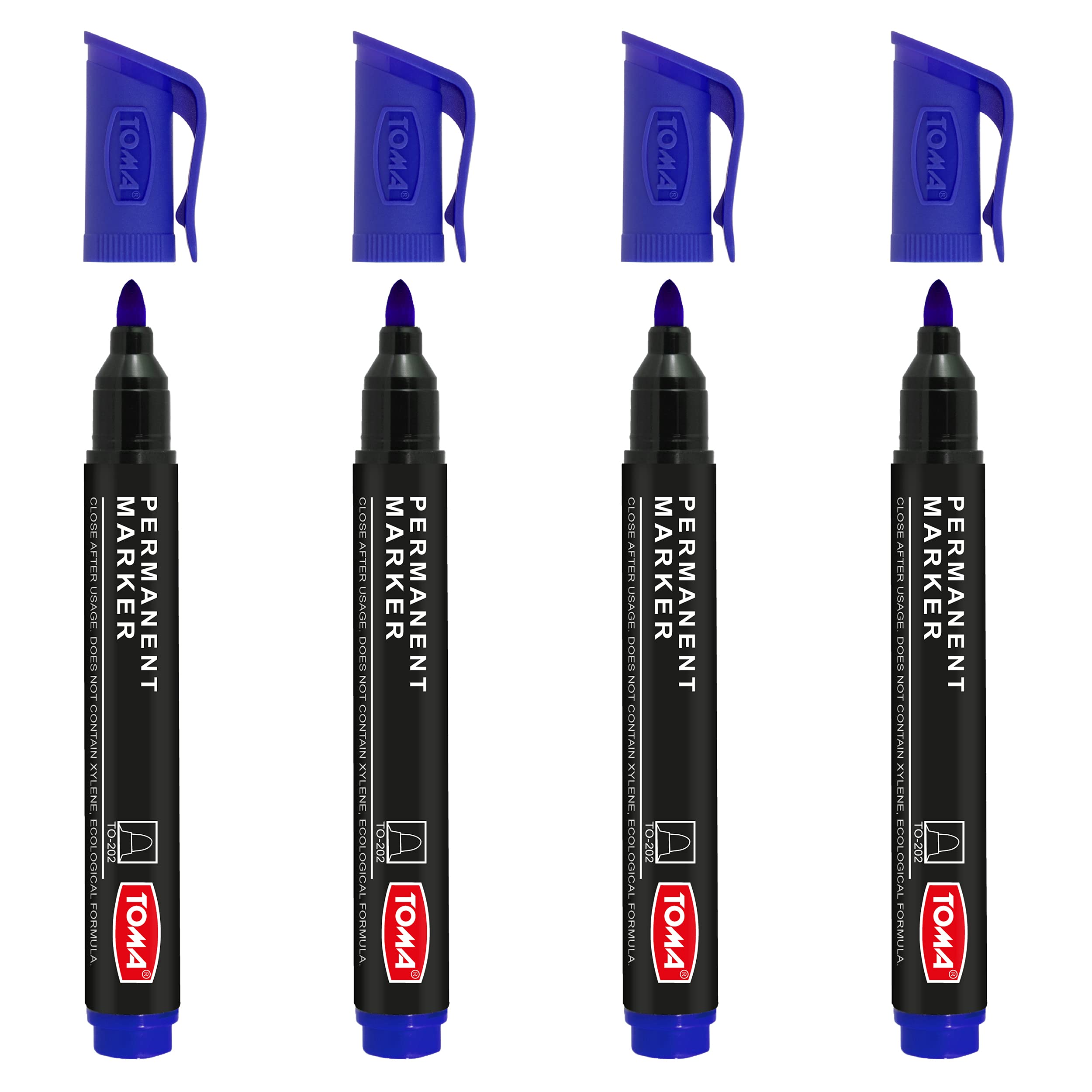 Permanent Pen - Permanent Marker - Waterproof, Can be used on Various Surfaces - Safe for Health and Environment - Fibre Tip 2.0 mm (Blue, Pack of 4)
