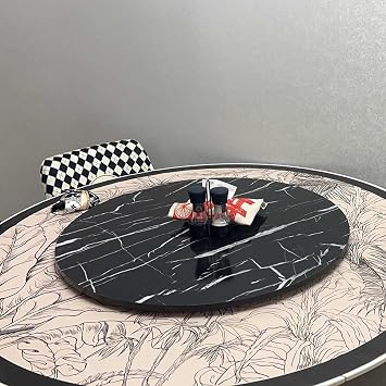 Lazy Susan Wood Dining Table Turntable, Marbling, Round Table Service Tray, Round Rotating Serving Plate, Rotating Serving Board, Dining Table Centerpieces, Easy To Share FoodBlack,70cm/28in