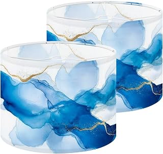 Lampshades Lamp Shades set of 2 Cyan blue liquid watercolor golden stains Teal Light Shade for Table Lamps Floor Lamps Drum Lamp Shades Lampshade Replacement