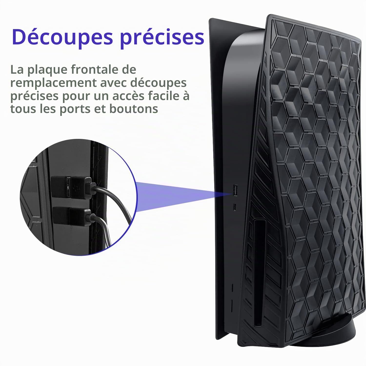 Mcbazel PS5 Façade Coque de Remplacement, PS5 Accessoires de Panneau de Façade Rigide Antipoussière pour PlayStation 5 Disc Edition - Beehive Noir(Pas pour PS5 Slim/Pro)
