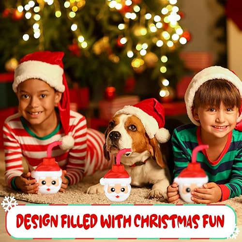 Miniatura 6 de 12 vasos de plástico con pajitas, regalo para niños, niñas, mujeres, hombres, fiesta temática de cumpleaños (Papá Noel)