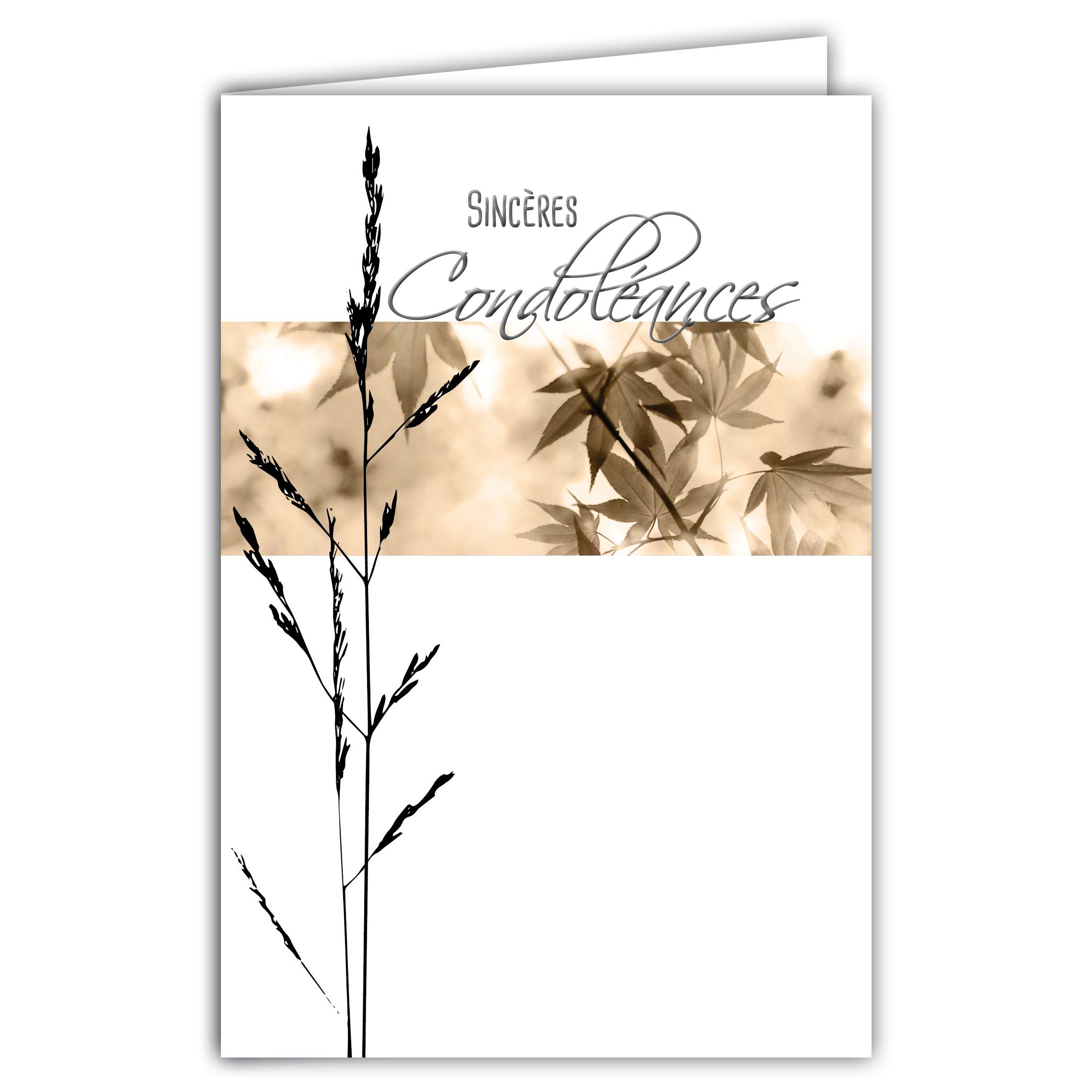 Afie 64-1036 Condolence Card Shiny Silver Maple Sheets Sepia Graminated Graphic Contemporary Deuil Excess Delivered with White Envelope Format Closed Card 11.5 x 17 cm