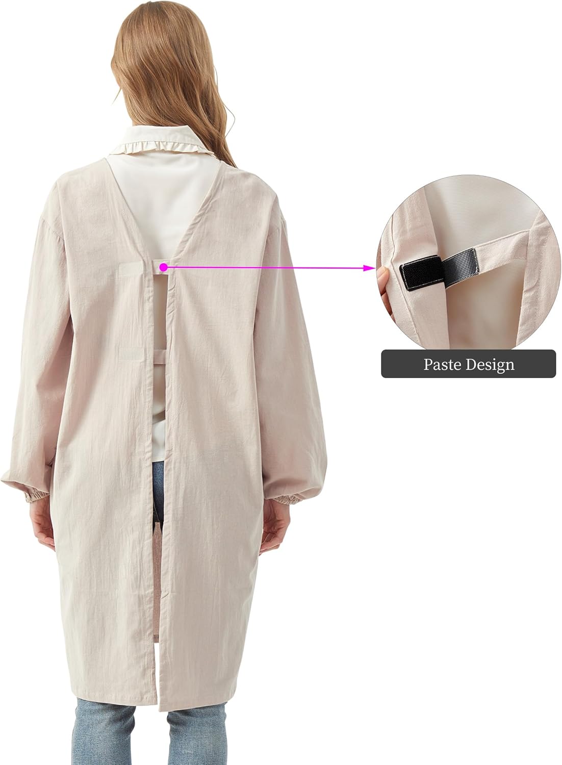 Nanxson Women Long Sleeve Apron Cotton Linen Apron with Pockets Work Apron For Cooking,Gardening, Painting, Baking, Housework - Image 2