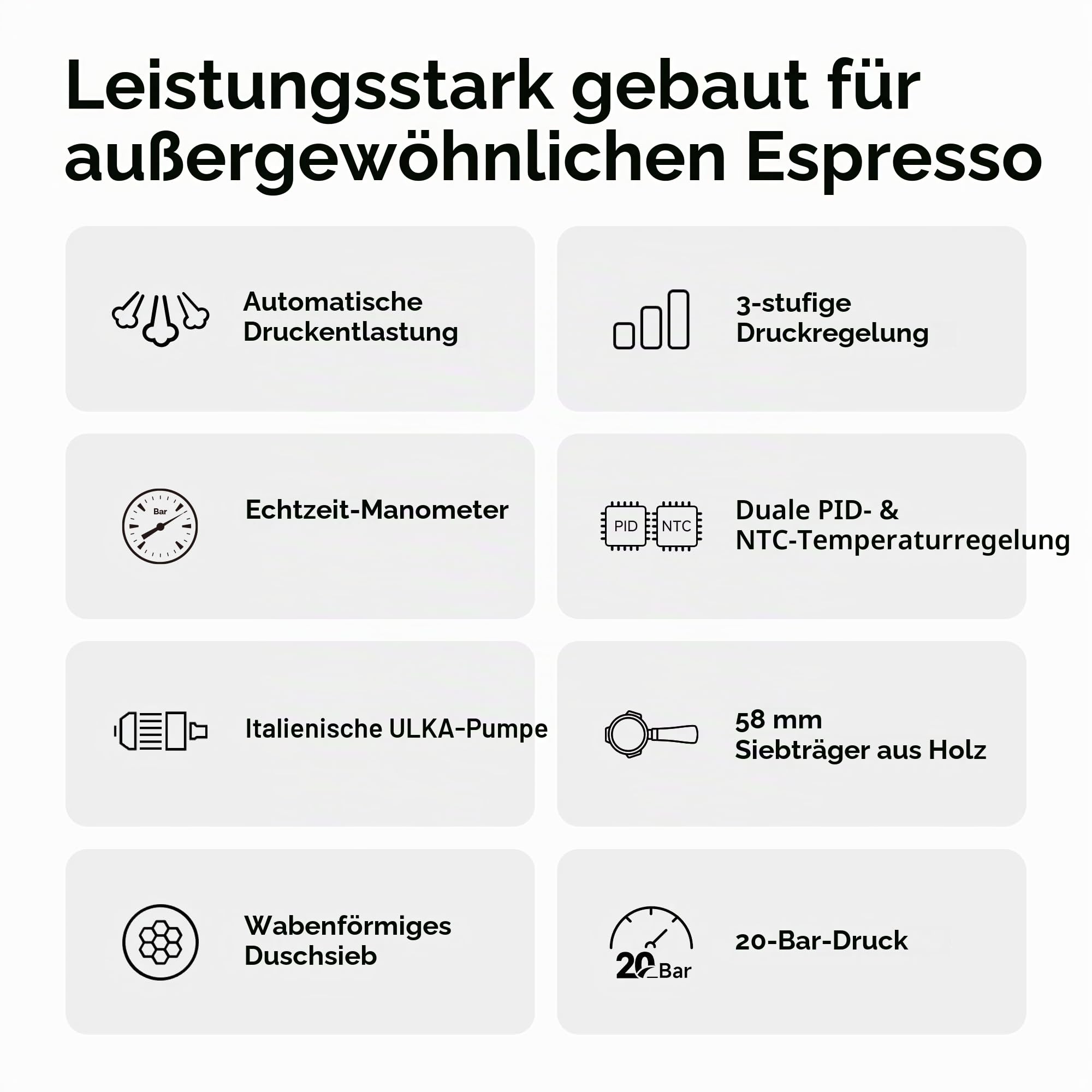 HiBREW H10Plus Programmierbare Espressomaschine, 58mm Siebträger aus Edelstahl, Temperatur und Tassenvolumen beliebig einstellbar, mit intelligentem Display und Manometer
