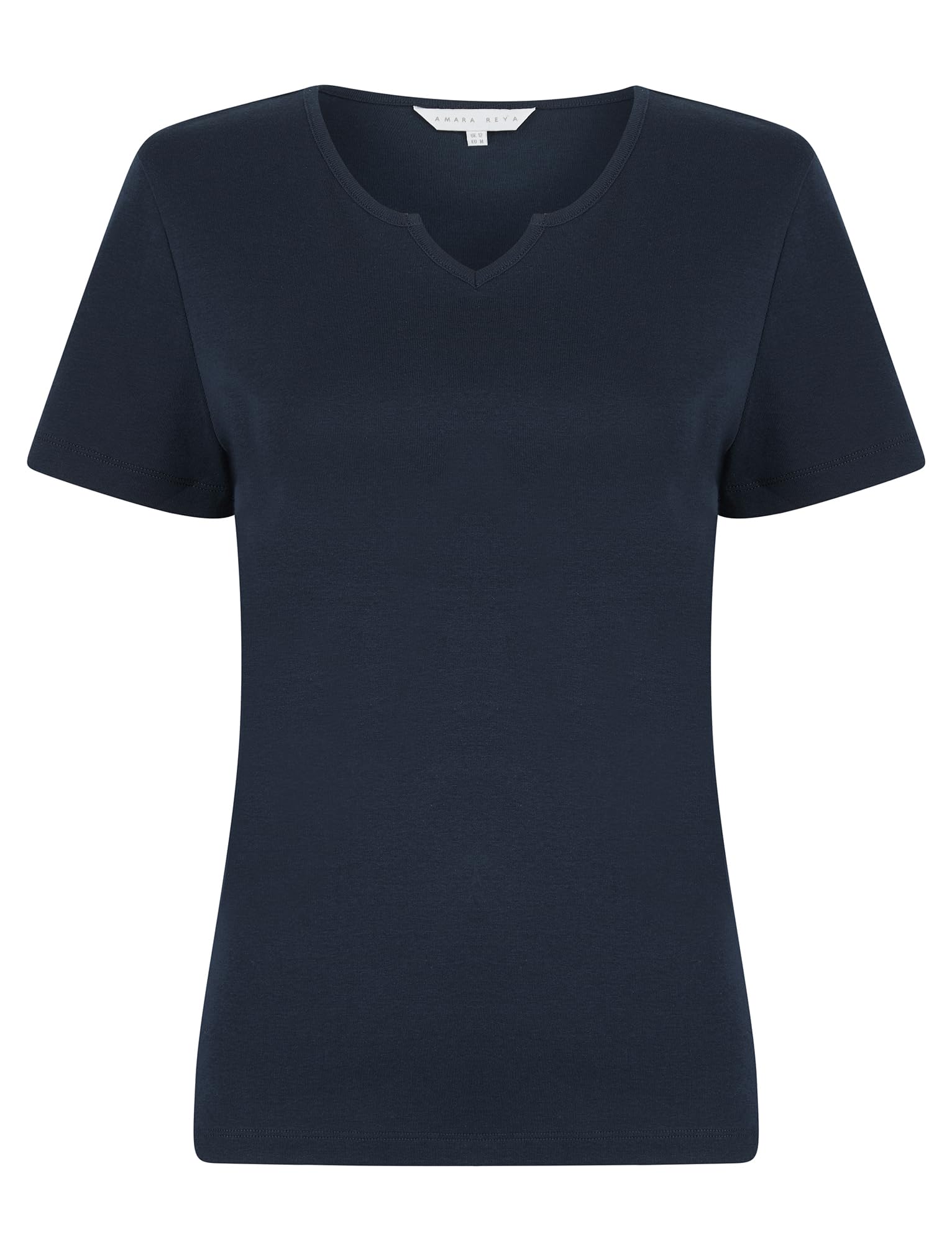 Amara Reya Women's Peacoat Blue 'Calandra' Plain Cotton Notch Neck T-Shirt Top