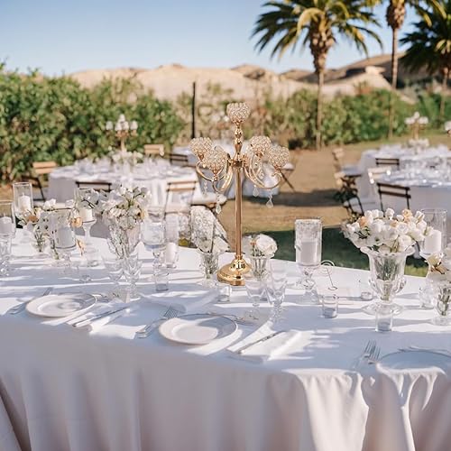 Miniatura 17 de VINCIGANT Candelabro de piso alto de 5 brazos, candelabros de cristal para centros de mesa de boda, candelabros de cristal plateado para decoración