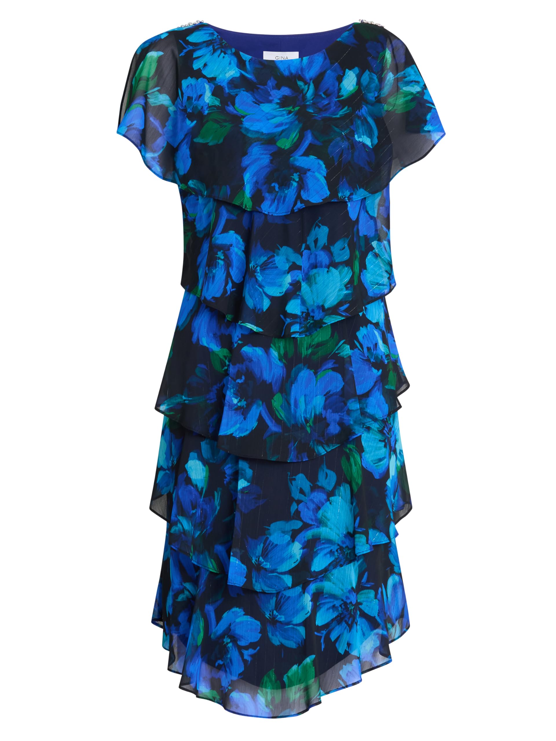 Gina Bacconi Women's Floral Tier Dress Cocktail, Multi, 18