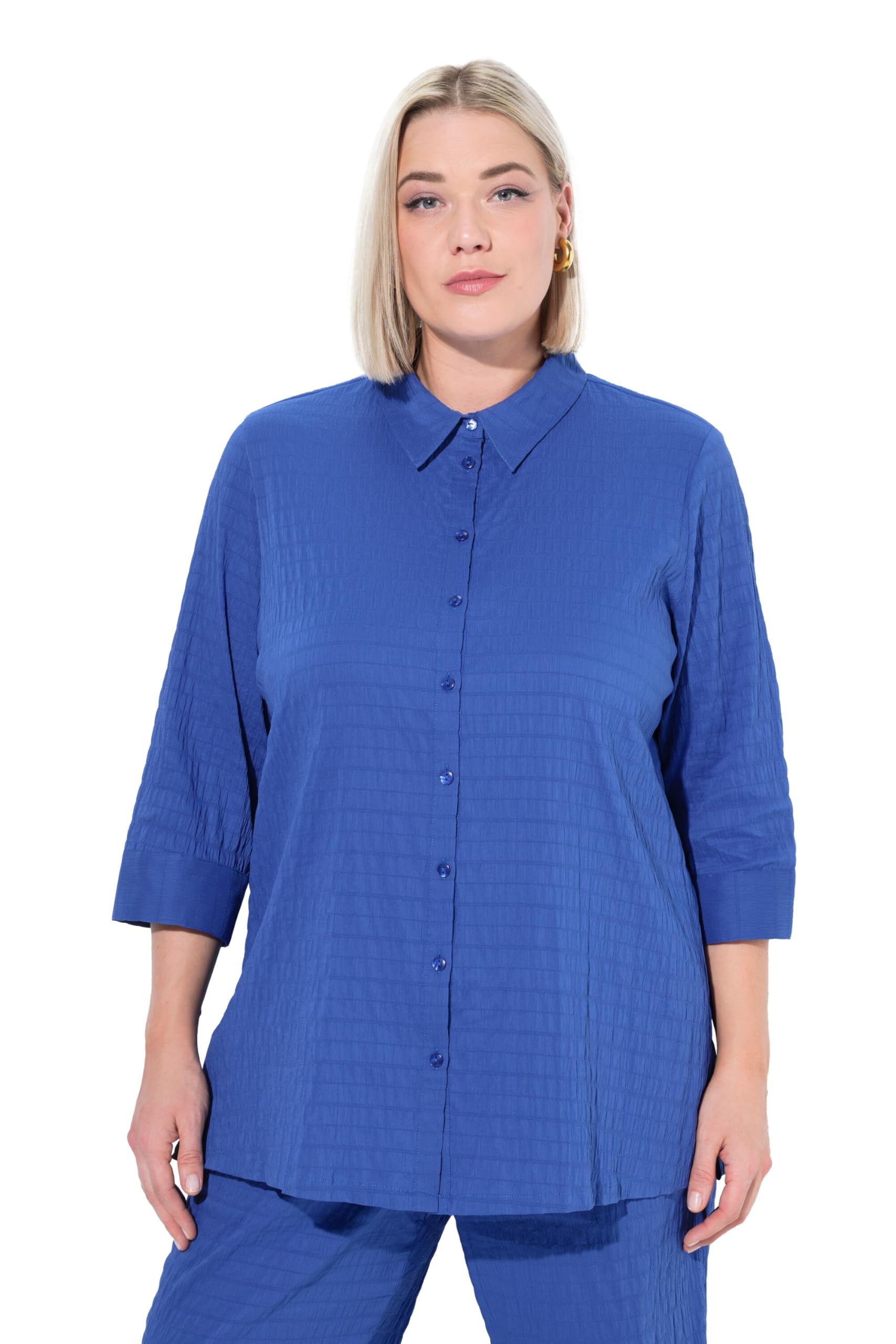 Ulla Popken Damen Bluse, Bubble-qualität, Hemdkragen, 3/4-arm Bubblebluse