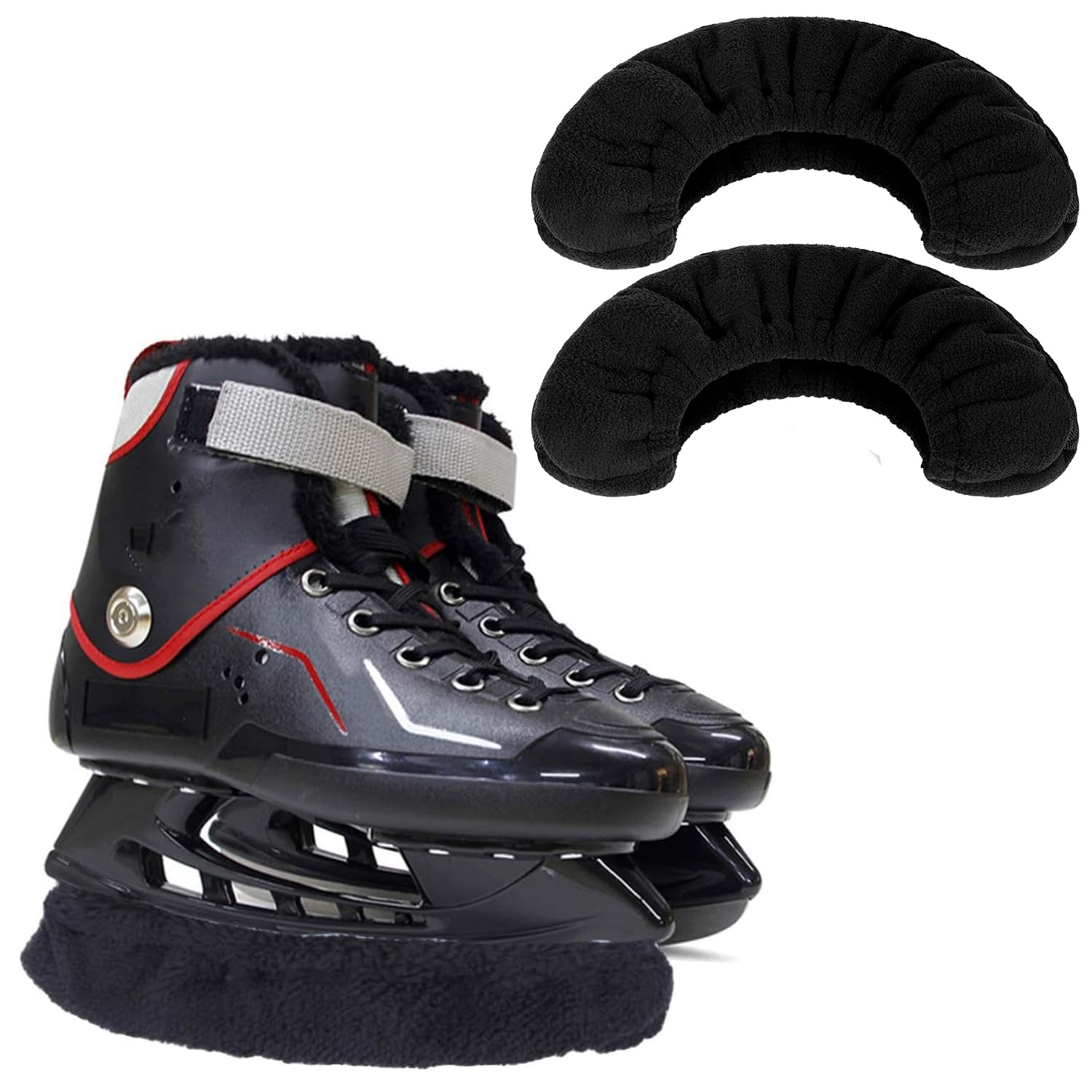 KiuiomBlade Protectors for Ice Skates, Figure Skating Blade Protector, Ice Hockey Elastic for Ice Skates, Blade Protectors for Ice Skates, Ice Skate Soakers Terry Towelling, for Girls and Boys, Black