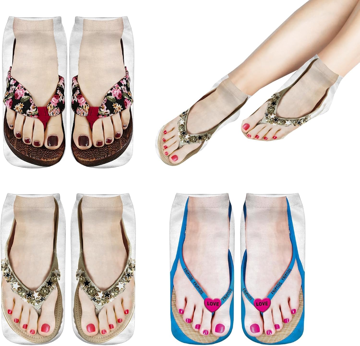 QTMMC 3 Pairs Flip Flop Socks Funny Flip Flop Manicure Print Socks 3D Pattern Socks Personalized Low Cut Ankle Sandal Printed Socks Novelty Socks For Women 8 71iTDkG6DJL. AC SL1500