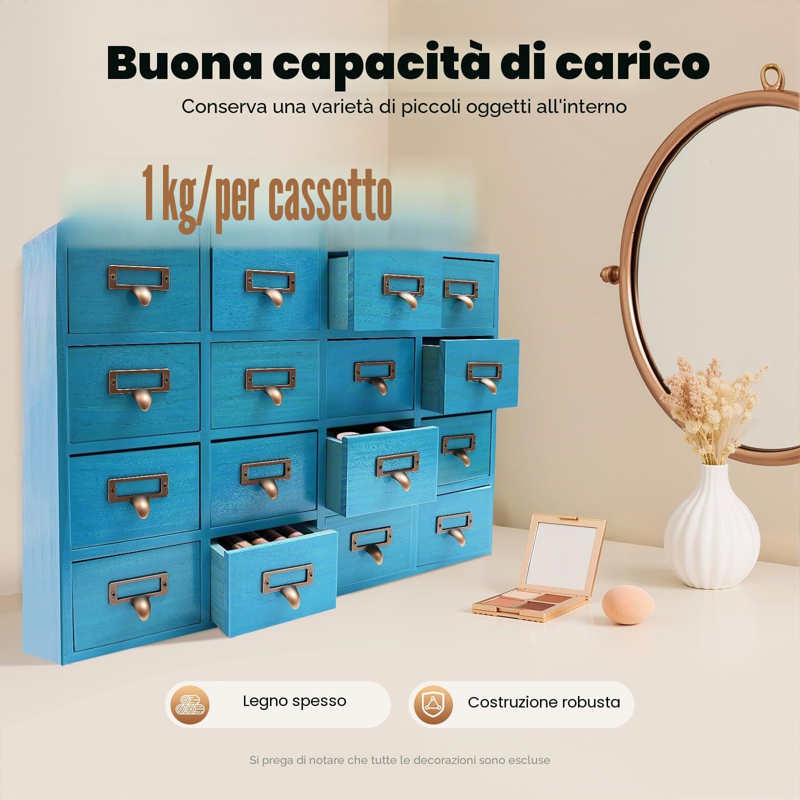 16 cassetti e armadi, scatole per erbe aromatiche, cassetti da scrivania in legno