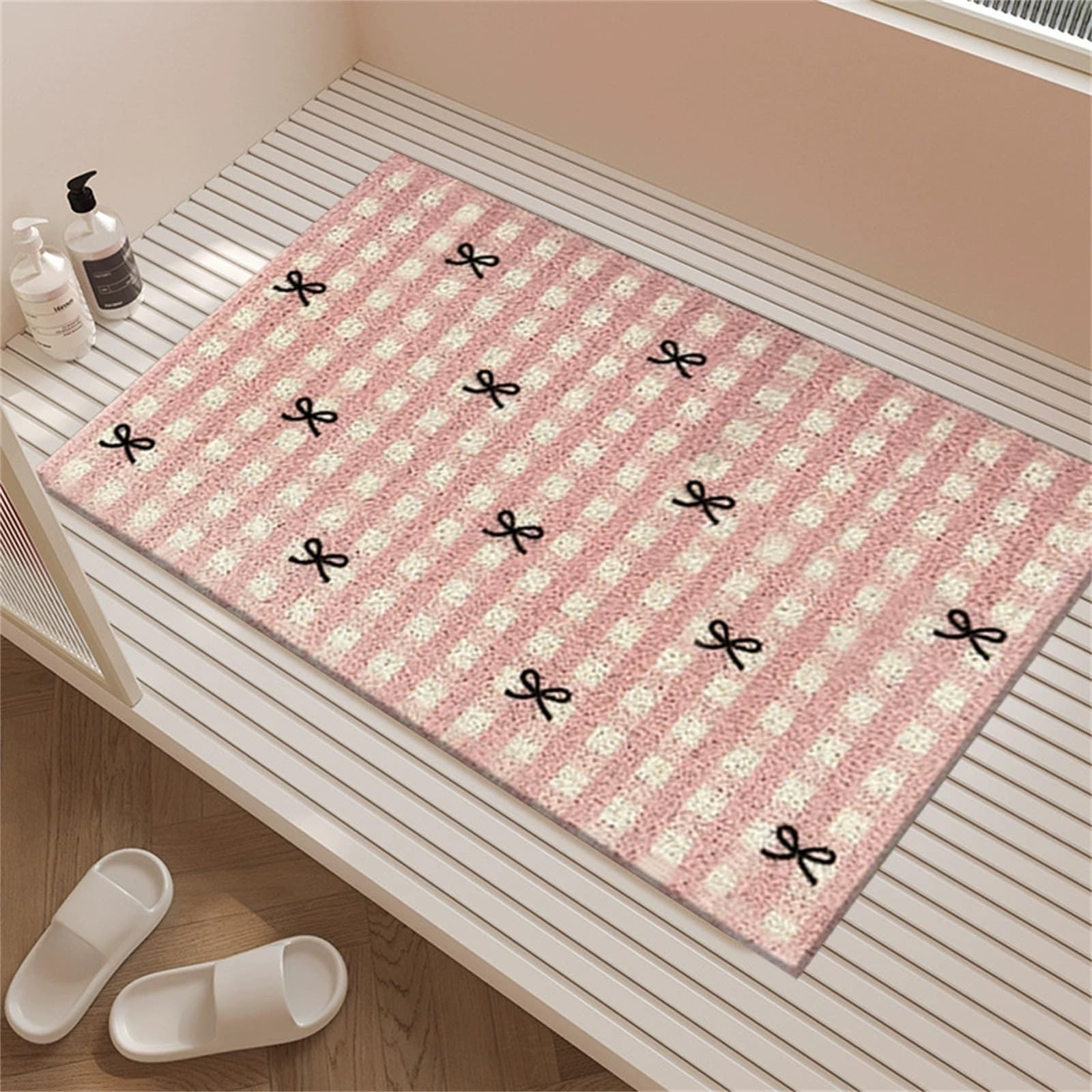 Odot Duschmatte rutschfest,Schnelltrocknend PVC-Luffa Badewannenmatte,Badezimmerteppich mit Ablaufloch, Einfache Karierte Badteppich,Duschvorleger für Badewanne/Nassbereiche (Rosa,100x120cm)