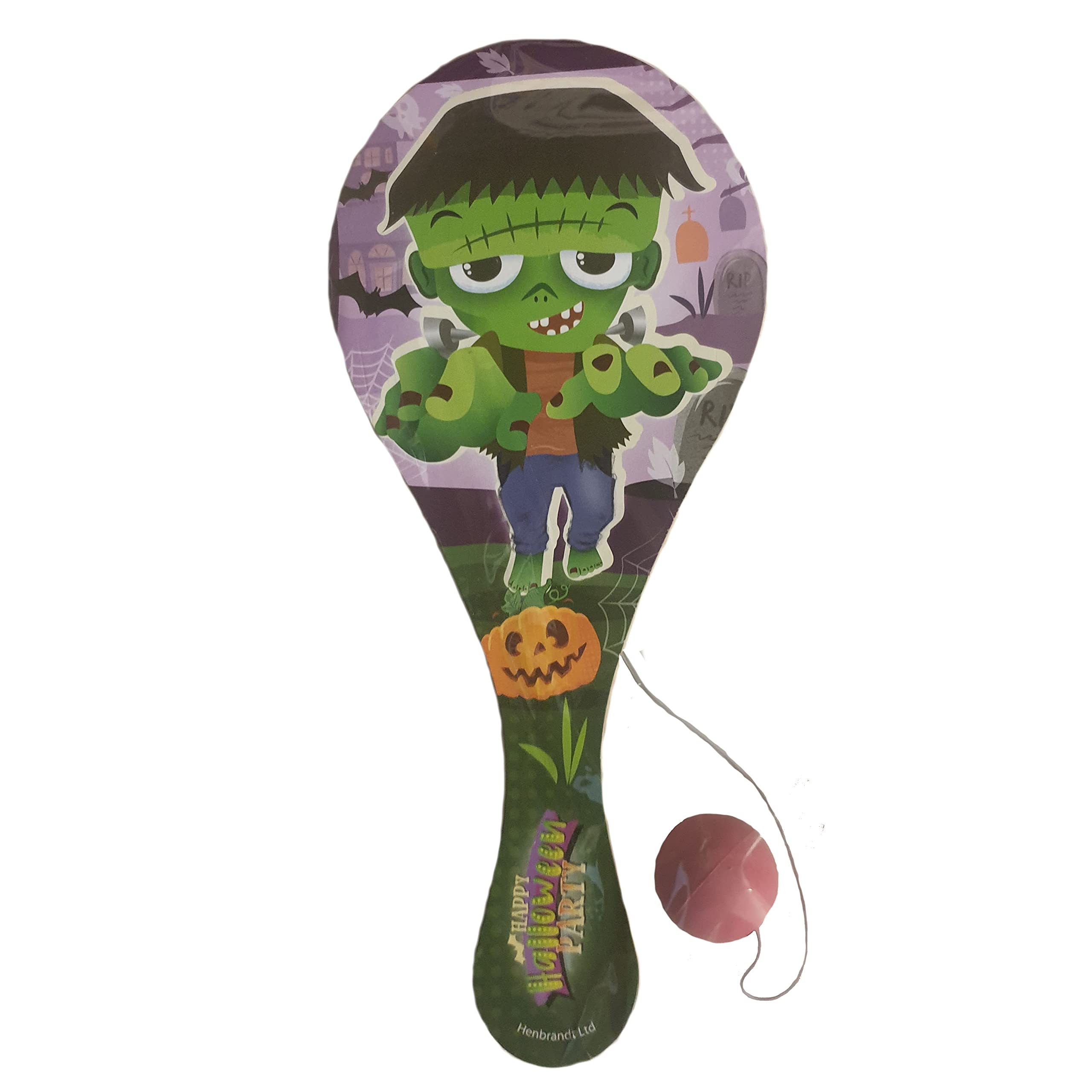 HENBRANDT Halloween Large 22cm Wooden Paddle Bat & Ball Party Bag Toys (Pack of 1)
