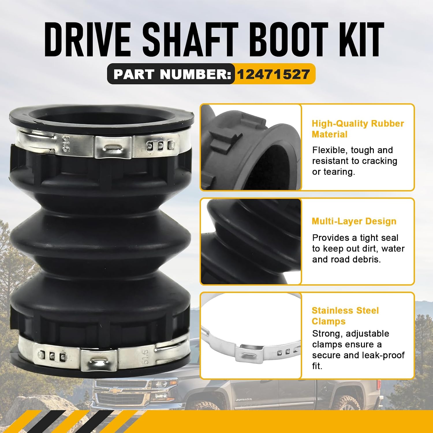 12471527 Drive Shaft Boot Fit for GMC Savana Sierra 1500 2500 3500 Yukon XL | for Cadillac Escalade ESV EXT Boot Seal Kit Replace 40022504