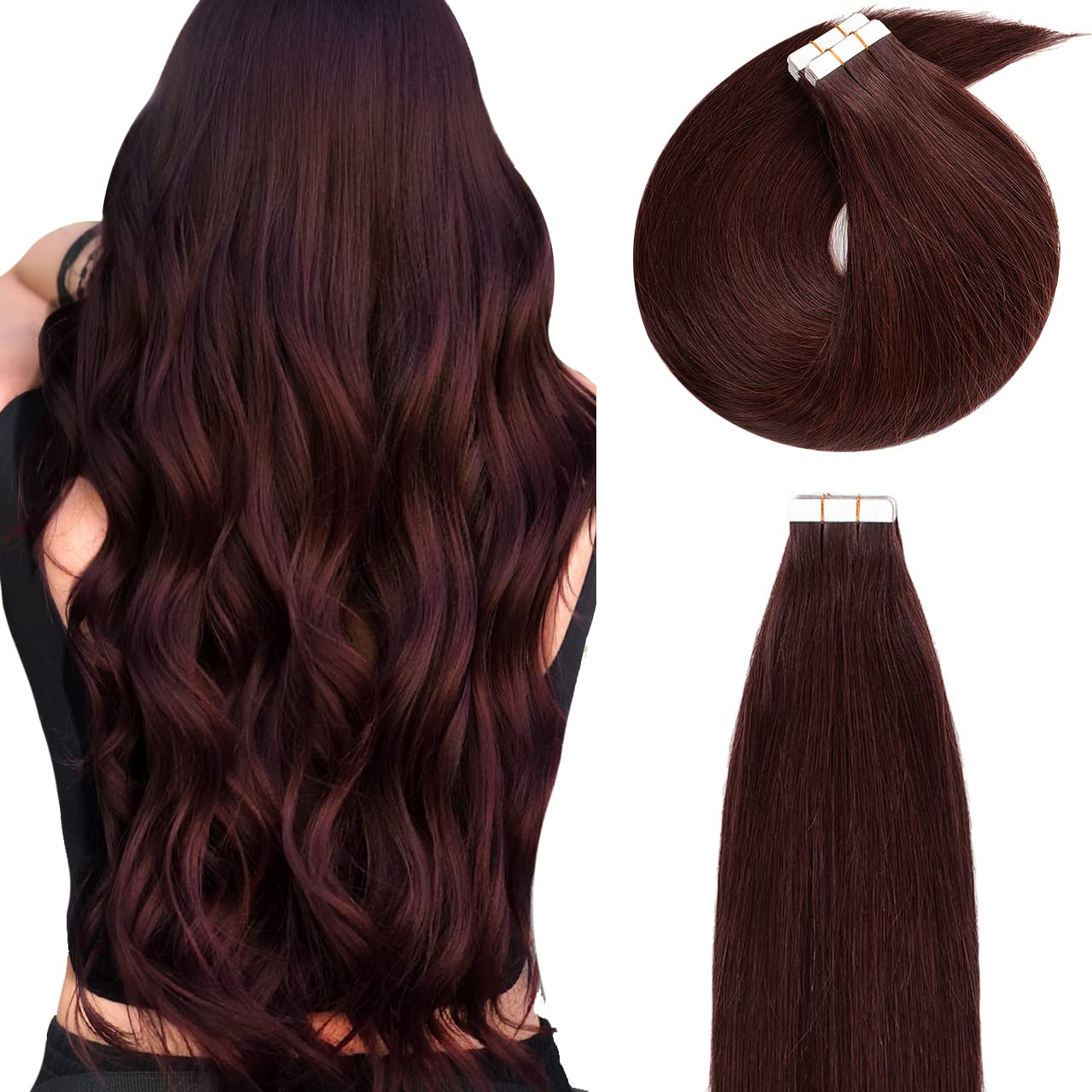 Lacerhair 20 inch Seamless Remy Tape in Human Hair Extensions Natural Balayage PU Skin Weft 100% Rea