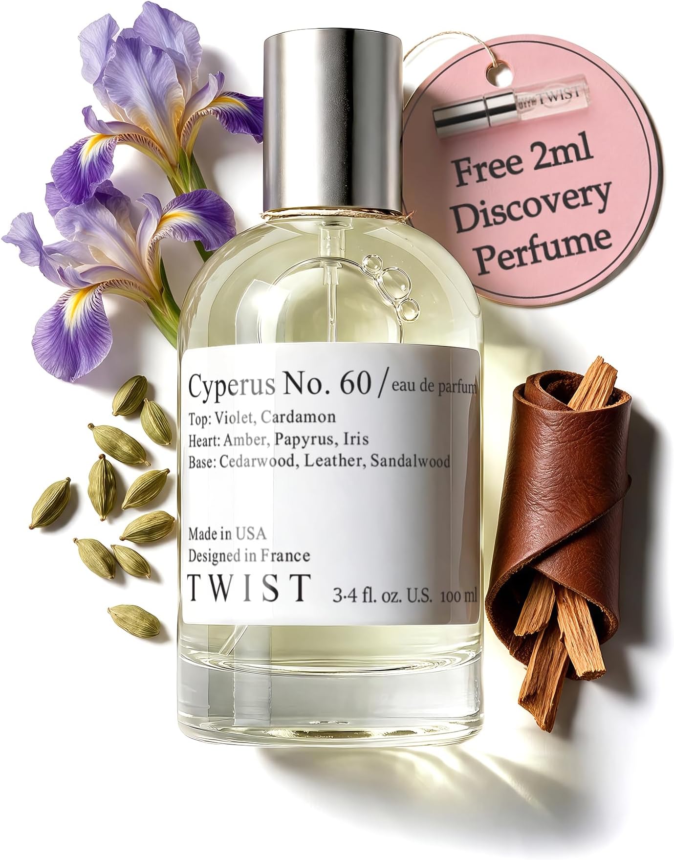 Twist - Cyperus No. 60 - Eau De Parfum Inspired by Santal 33, Long-Lasting Perfume For Women & Men, Sandalwood & Woods, Vegan, Clean Ingredients, Unisex, Fragrance - Spray 100 ml | 3.4 fl. oz.