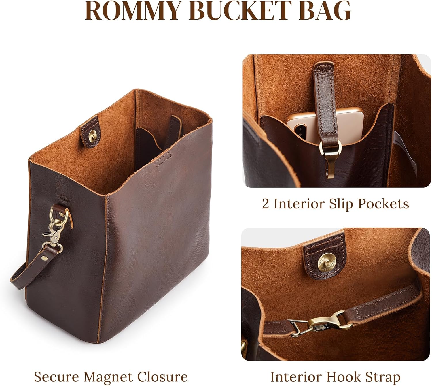 S-ZONE Full Grain Leather Crossbody Bags for Women Shoulder Bag Butterfly Bucket Purses - Image 4