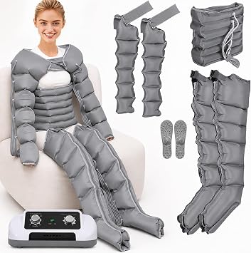 Pressotherapy for Home Abdomen and Legs, Machine Boots Device Pressotherapy Professional Leg, 6 Chambers Circulation Massager Grey Legs+Abdomen+Arms, M