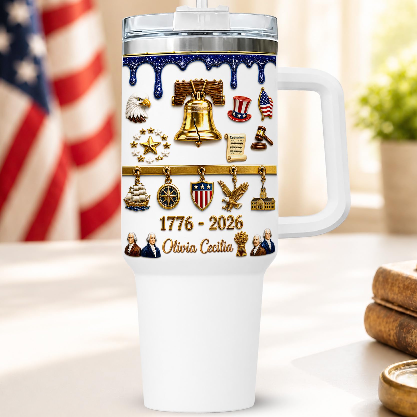 Personalized 250th Anniversary Of America Tumbler - Custom Patriotic USA Flag 1776-2026 Gifts - US Eagle Freedom Cup 40oz A10 - American Independence Celebration Gifts For Men Women