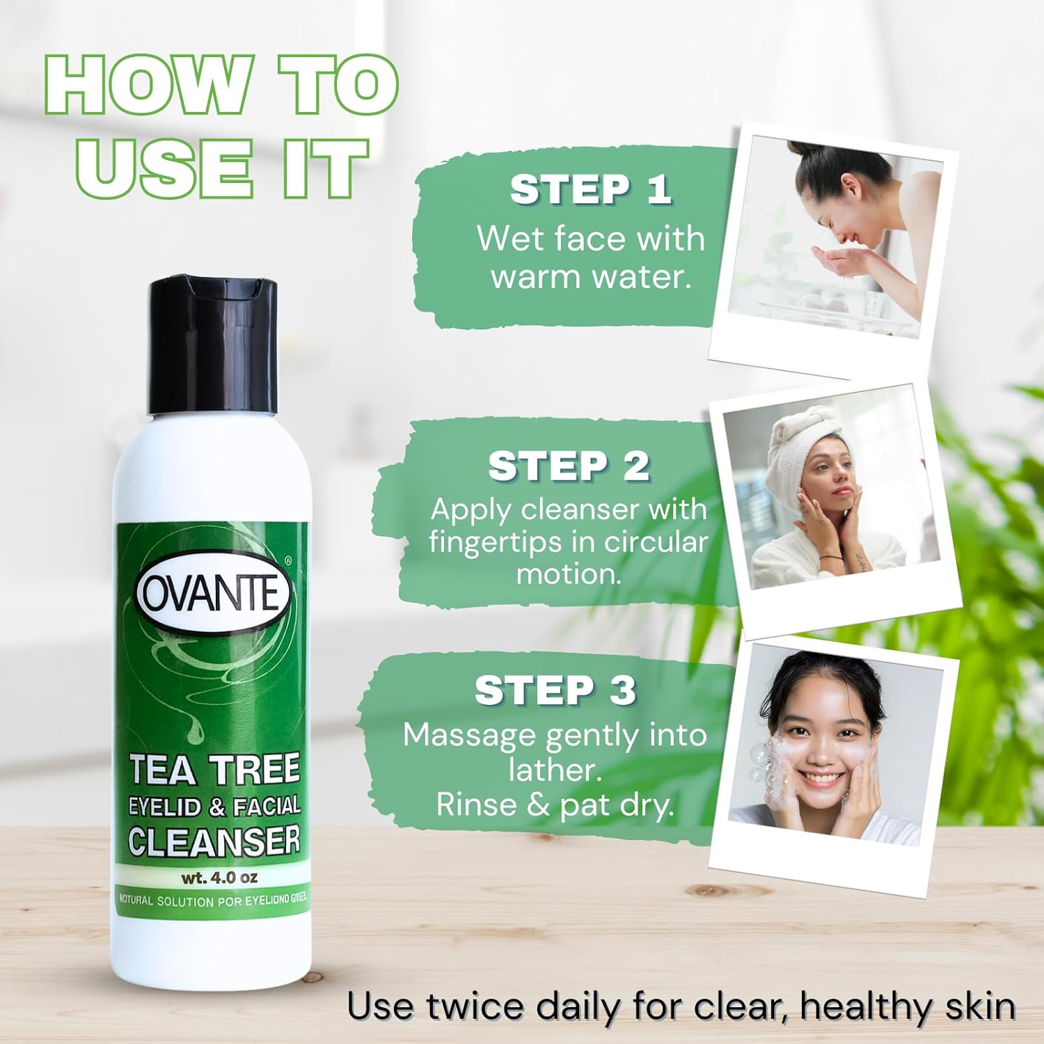 Tea Tree Oil Eyelid, Facial Cleanser Wash For Demodex Prone Skin 4.0 oz