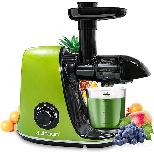 CIRAGO Slow Masticating Juicer Extractor, Juicer Machines, Two Speed Adjustment, Easy to Clean, Quiet Motor, Cold Press Juicer for Vegetables and Fruits, BPA-Free (Green)