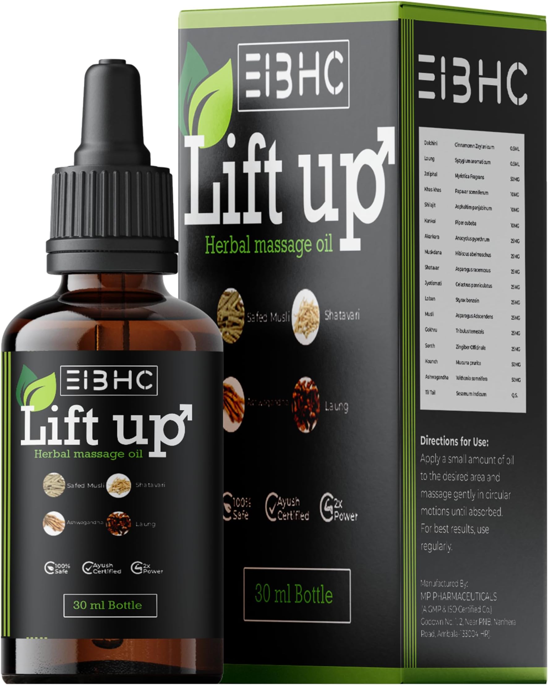 Lift Up Massage Oil for Men | Ayurvedic Energy Massage Oil | Help Restores Energy & Hardens the Relaxing Muscles | 30ml