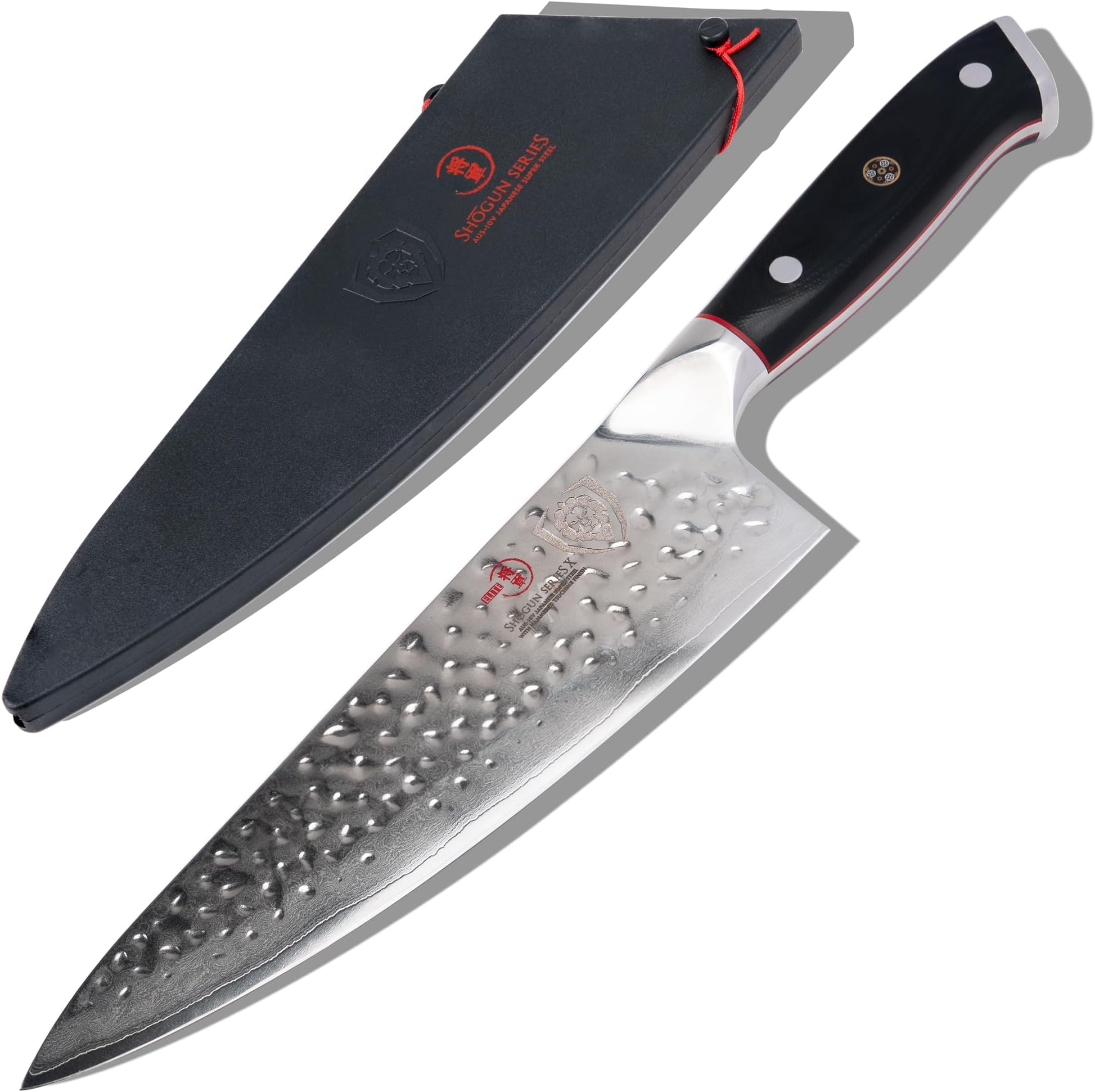 DALSTRONG Chef Knife - 8 inch - Shogun Series - Damascus - Japanese AUS-10V Super Steel Kitchen Knife - Black Handle - Razor Sharp Knife - w/Sheath