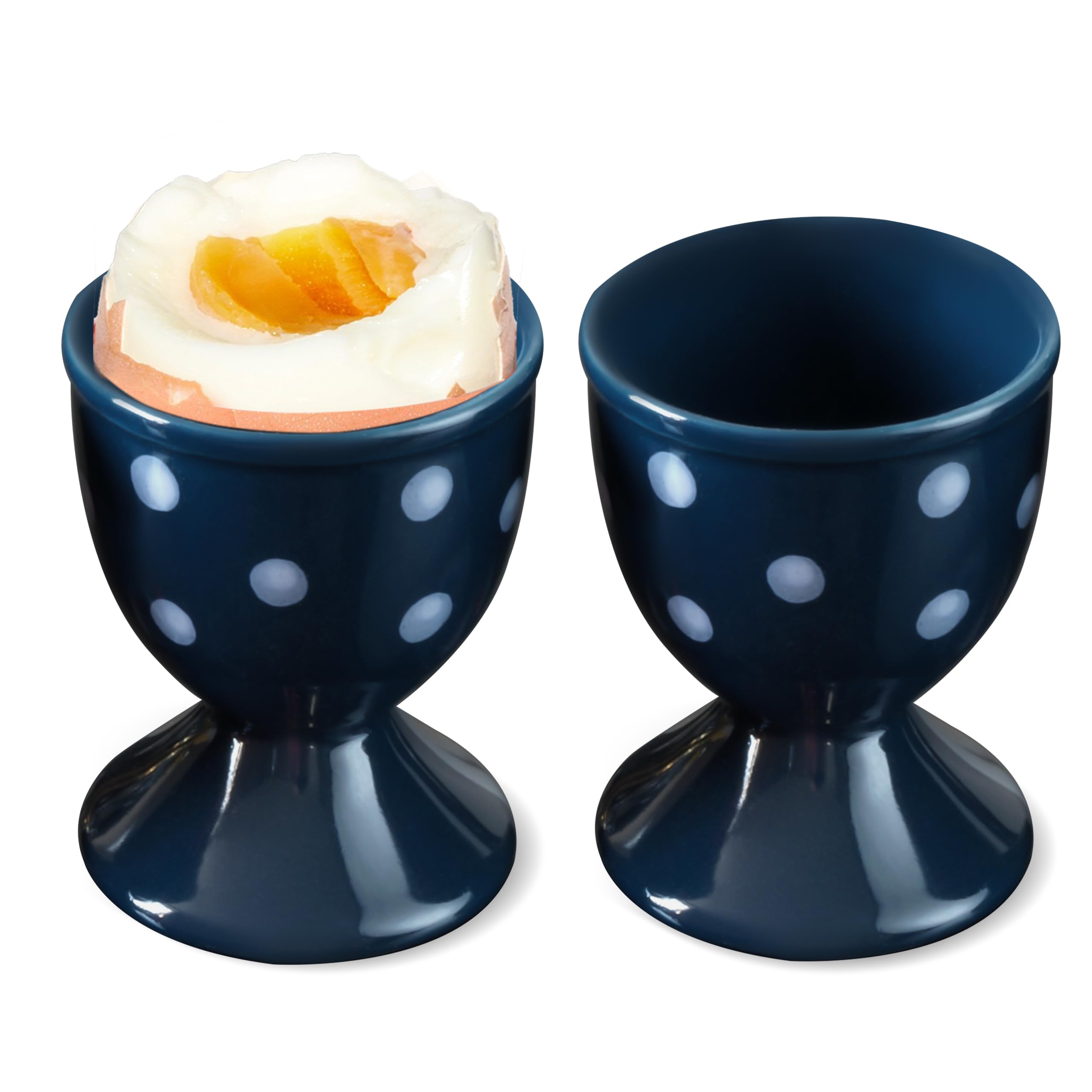 Cinf Ceramic Egg Cups, Set of 2, Boiled Egg Holders for Breakfast, Blue