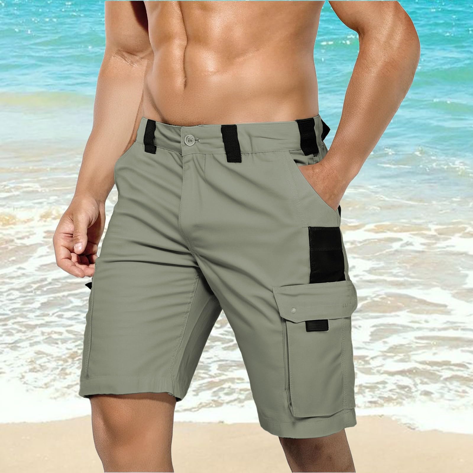 Short cargo stretch pour homme - Avec de nombreuses poches - Short de golf - Longueur genou - Bermuda - Short de loisirs - Léger et confortable - Pantalon de jogging - Short de randonnée pour
