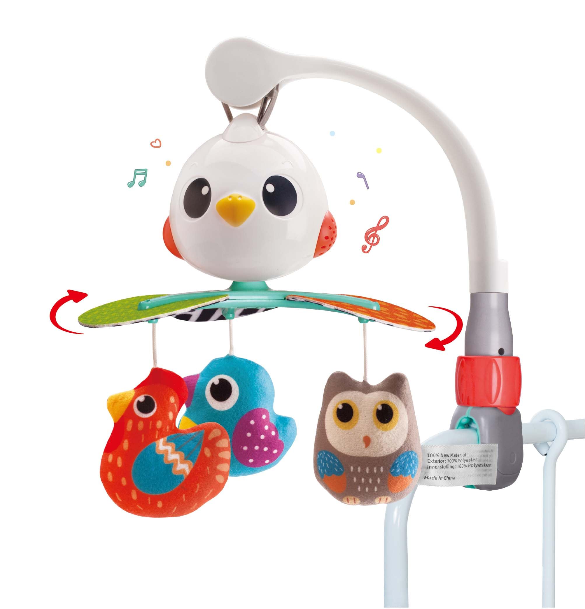 Hola - Baby Musical Mobile - For Crib, Pram and Adjustable to Any Space - Toy Birds with 10 Relaxing Songs - Baby Play Arch with Silent Mode - +0 Months - 360º Rotation