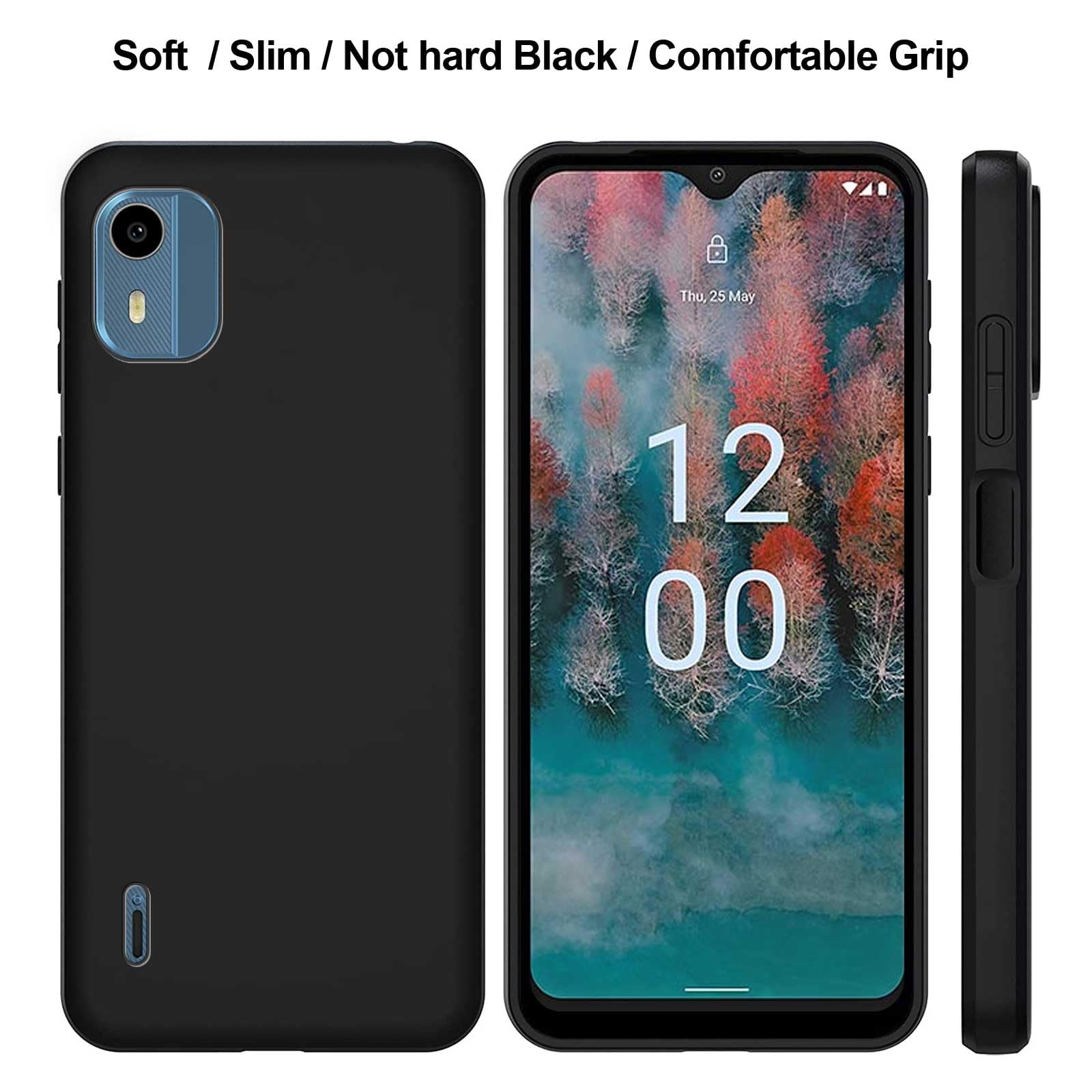 Cover + Vetro Temperato Per Nokia C12/C12 Plus/C12 Pro - Custodia Antiurdo Nera Con Staffa Girevole - 5