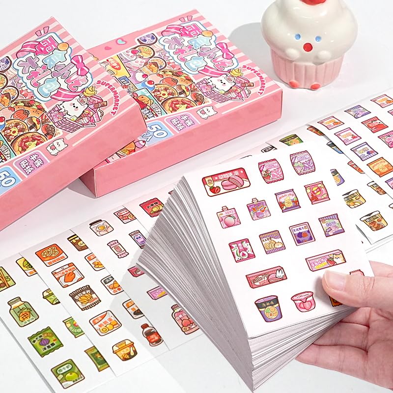 1000+ Pieces Cute Food Stickers for Kids Teens and Adults, Snack Stickers Decals for Journaling and Scrapbooking, Waterproof Cartoon Stickers for