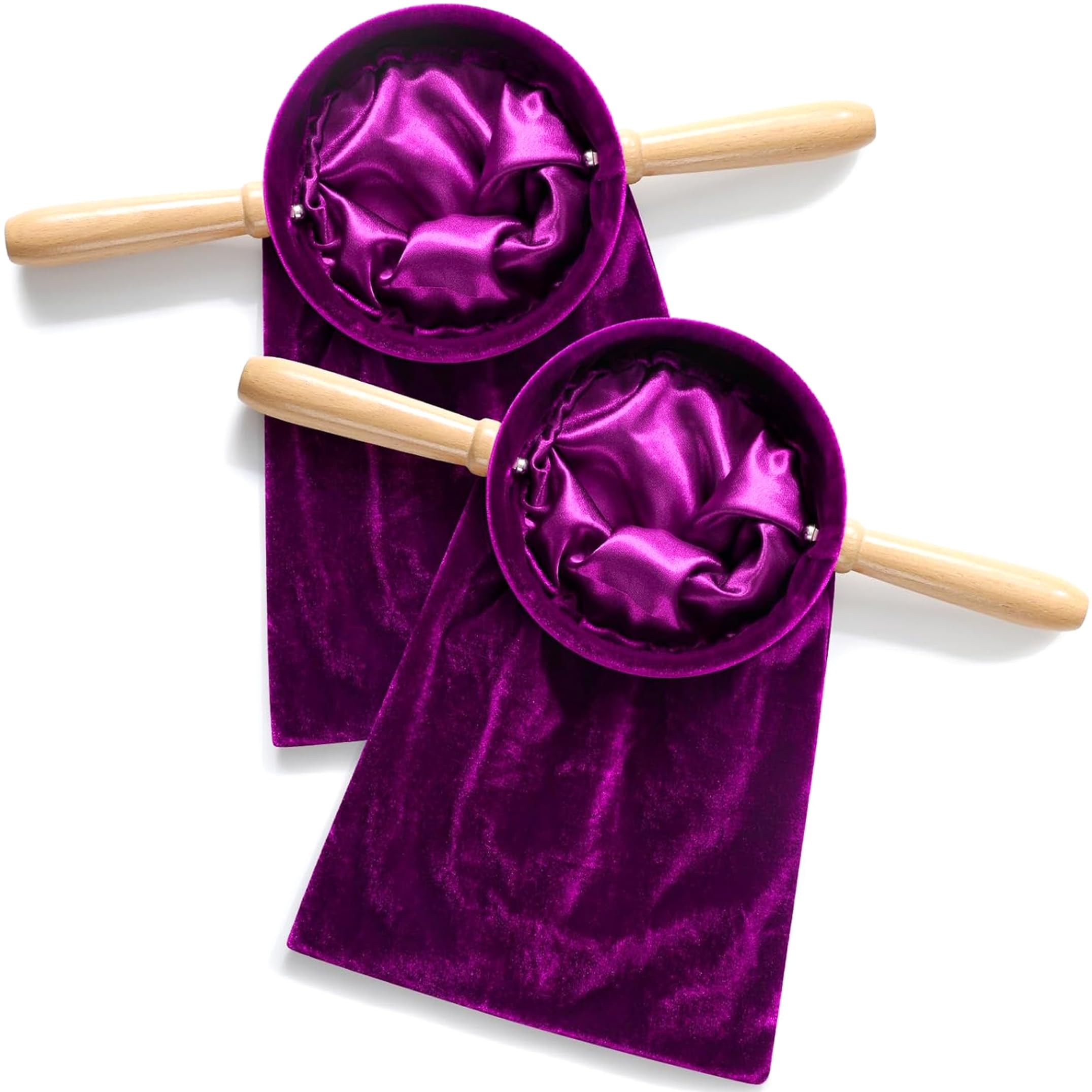 2pcs Church Offerings Bag With Wooden Handle, Offerings Basket For for Churches Communion Supplies - Purple, 7.87 X 14.17 Inches