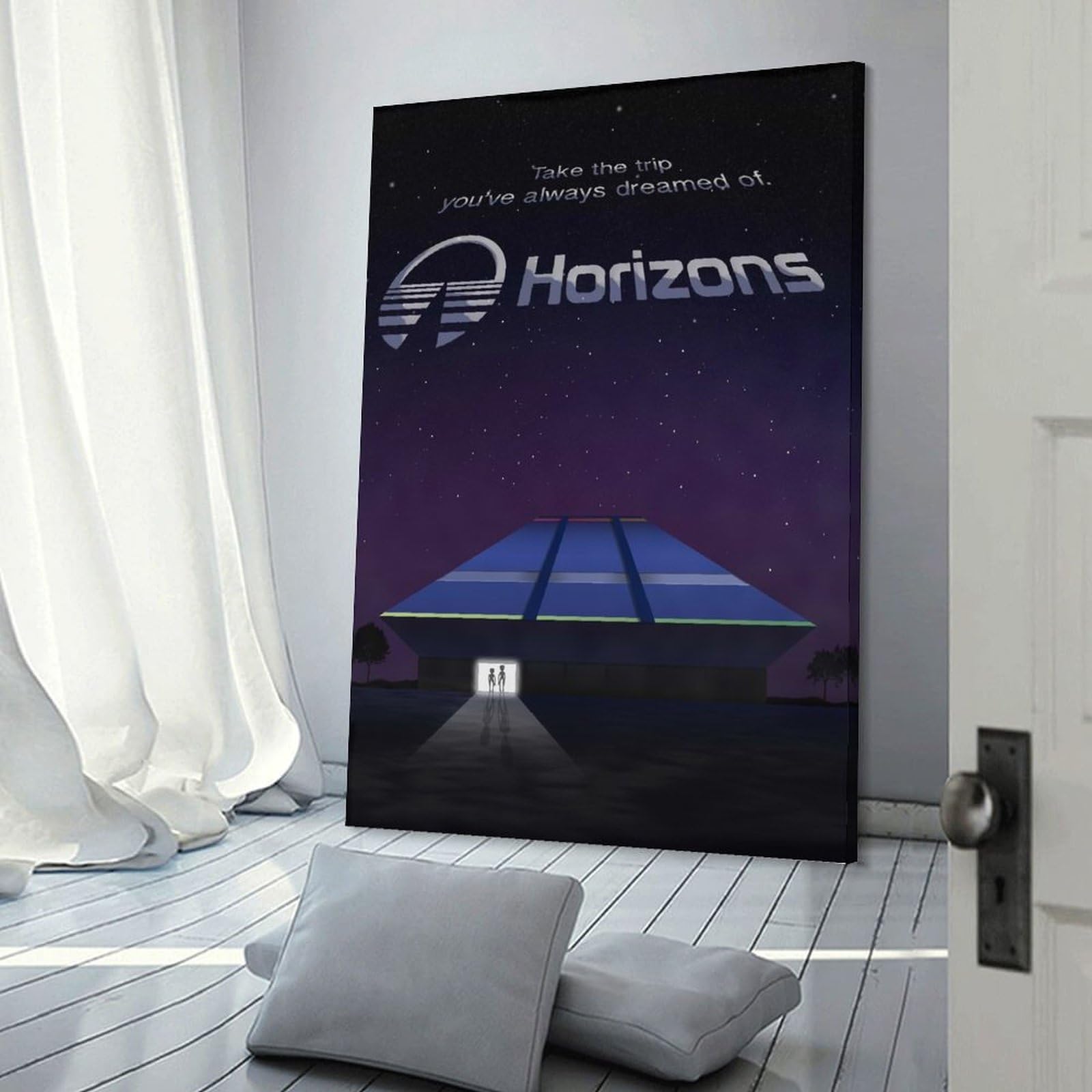 Junmoney Horizons Futuristic Travel Canvas Wall Art, 20x30inch(50x75cm), for Living Room, Bedroom Or Apartment Walls, A Home Accent with Warm Character