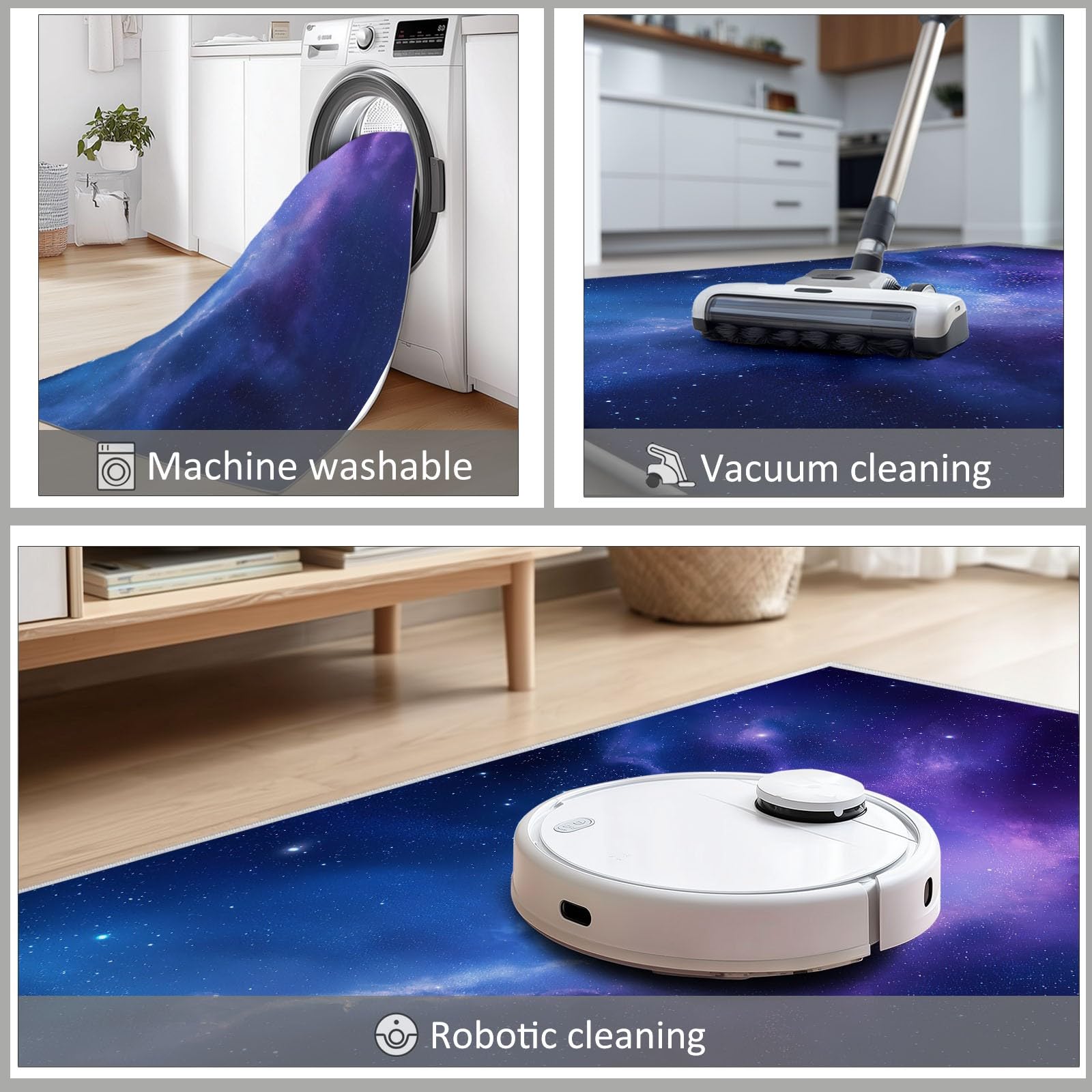 Tappeto Lavabile In Lavatrice Antiscivolo 160 x 230 cm, Corridore Corridoio Galassia Blu Viola Nebulosa per Soggiorno Cameretta - Tappeto Morbido a Pelo Corto Stile Onirico per Cucina Salotto