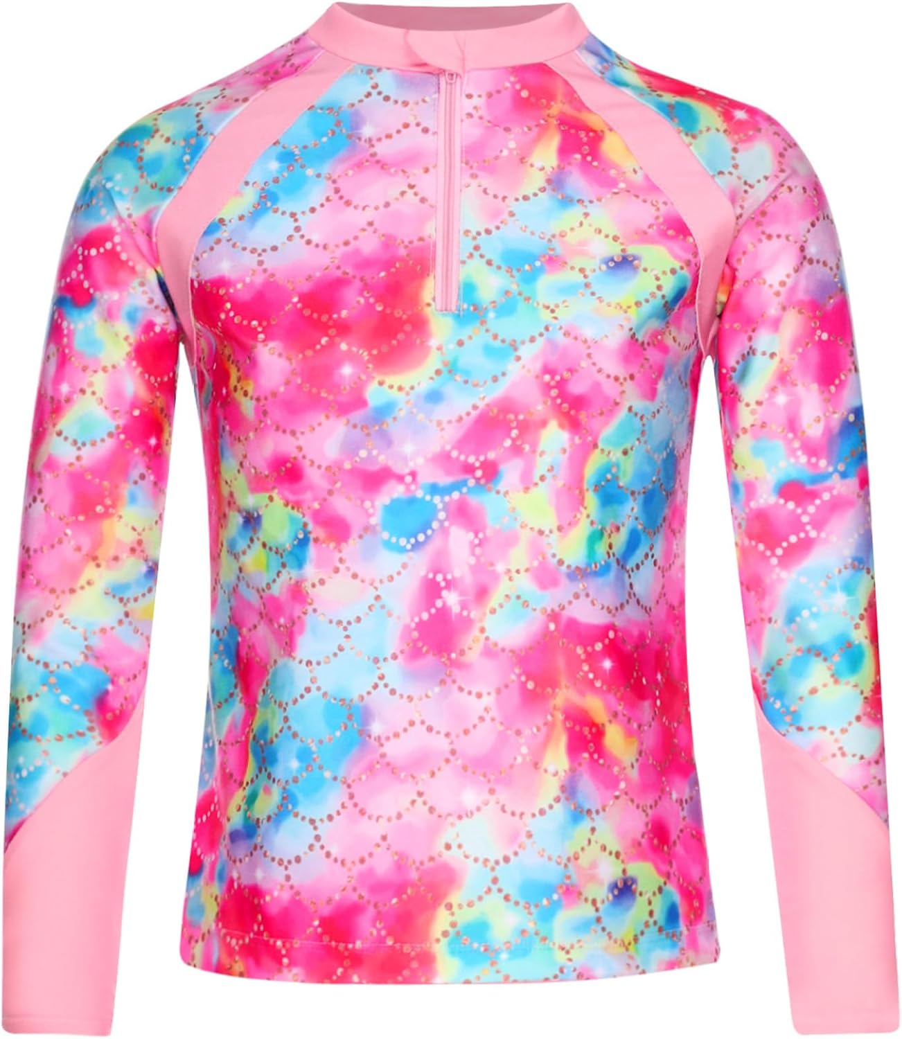 Kids Girls Printed Swimming Shirt UPF 50+ Long Sleeve Rash Guard Shirts Top Swimwear Beachwear