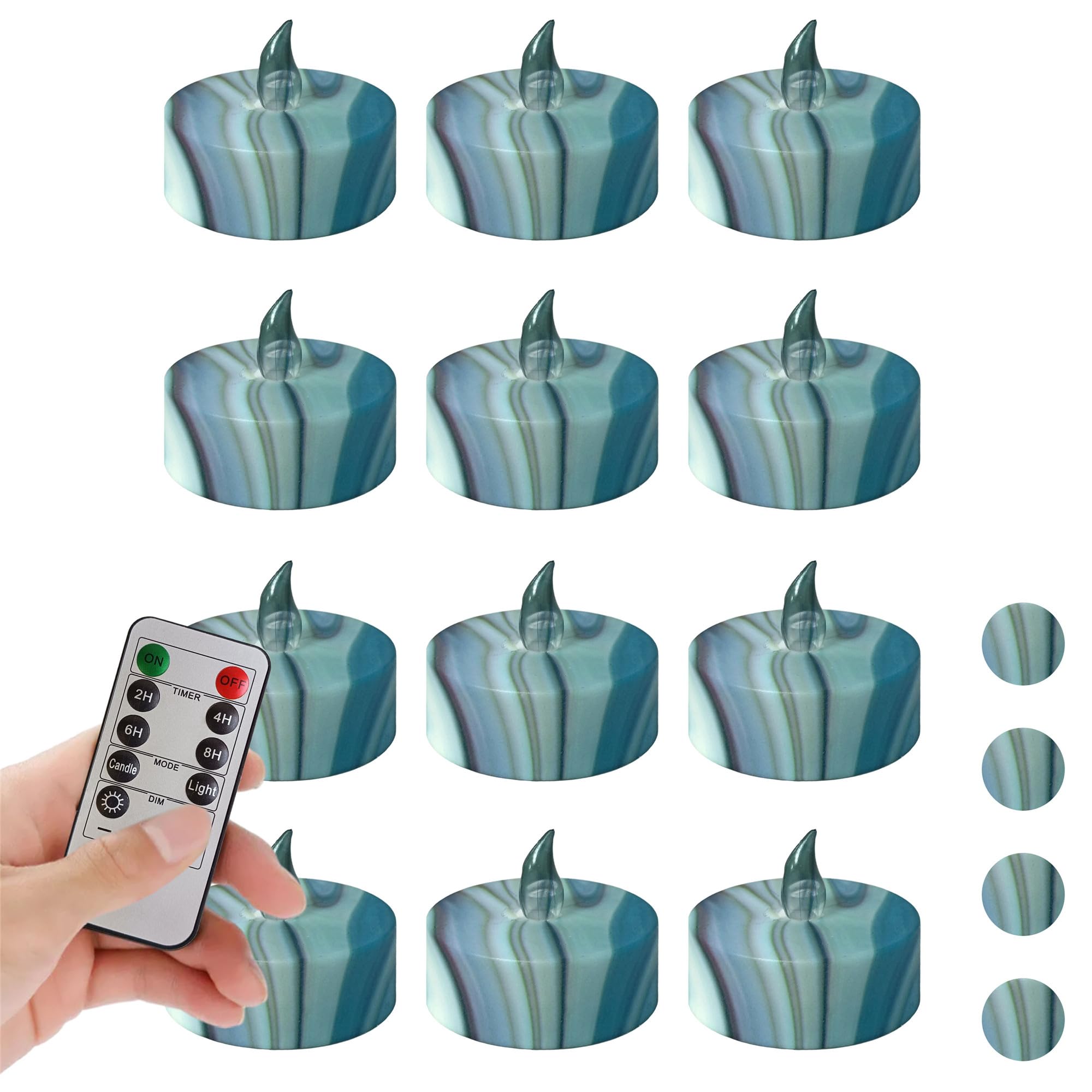 Floral Flameless Tealights with Remote - 12 Pack Grey LED Tealight Candles Battery Operated Tea Lights Safe Realistic Flickering for Home Decor Wedding Party,TLT12P-FLA