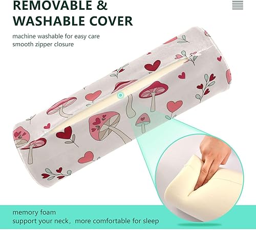 Miniatura 3 de Groovy Retro Valentine Love Hearts Mushroom Yoga Bolster Pillow Neck Roll Pillow Insert Foam Round Pillow for Car Neck Support Pillow Round Cushion