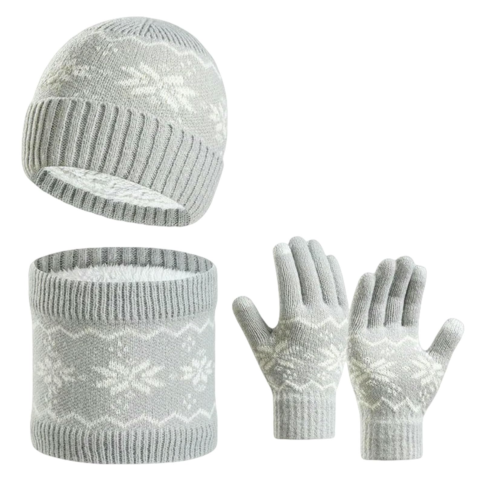 Mütze,Schal & Handschuh-Sets 3 Stücke Winter Beanie Hut Handschuhe Snood Schal Set Schädel Kappen Verdickt Fleece Gefüttert Hals Kaschmir Schals Kappe Für Männer Frauen-grau