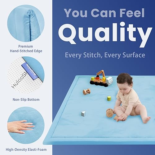 Miniatura 44 de Tapete de juego para bebé, tapete de espuma viscoelástica de 1.3 pulgadas de grosor, terciopelo coral suave, antideslizante, extragrande, tapete