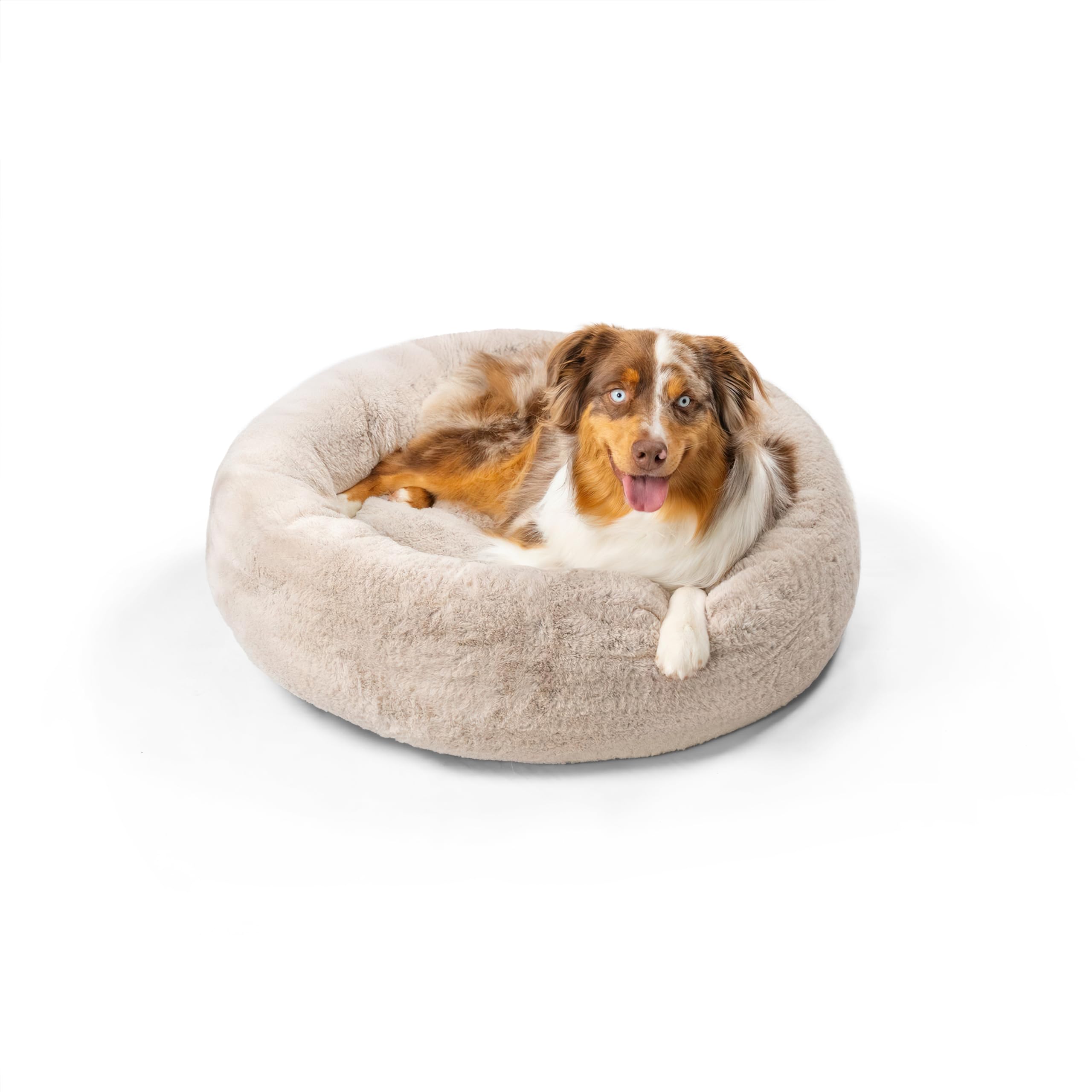 Best Friends by SheriSnuggleSoft Faux Fur Calming Donut Bed for Dogs, Brown, Medium, 30x30